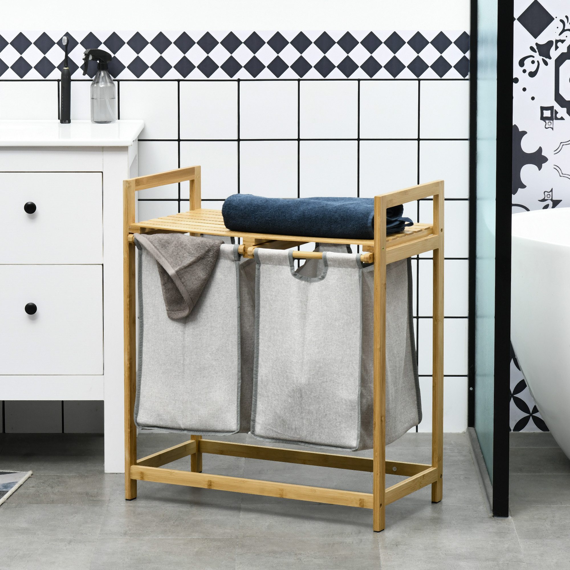 HOMCOM Wäschekorb mit 2 Regalen und günstig online kaufen