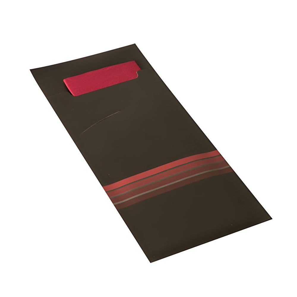 PAPSTAR Papierserviette 520x Bestecktaschen 20 x 8,5cm schwarz/bordeaux Stripes + Serviette