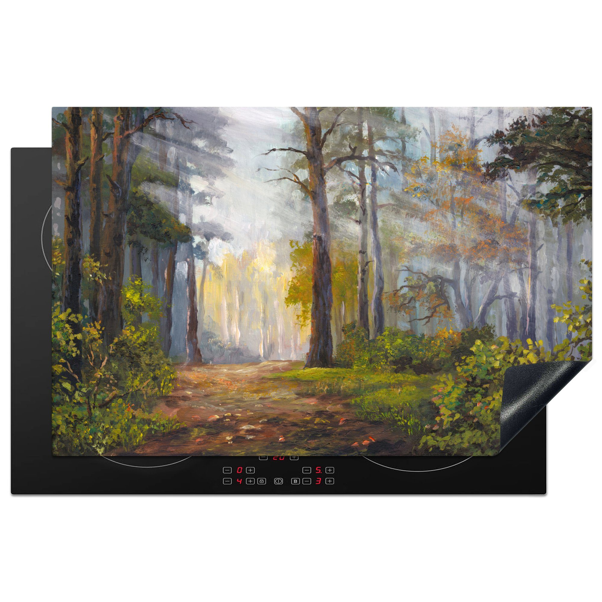 MuchoWow Herdblende-/Abdeckplatte Herbst - Wald - Aquarell, Vinyl, (1 tlg), 81x52 cm, Induktionskochfeld Schutz für die küche, Ceranfeldabdeckung