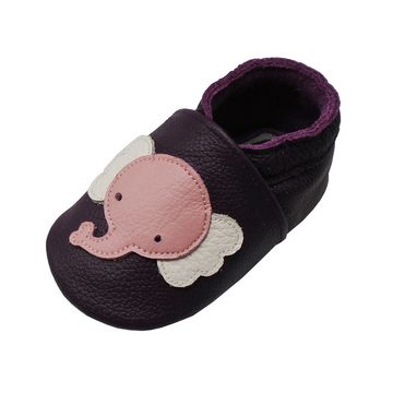 Yalion Weiche Leder Lauflernschuhe Hausschuhe Lederpuschen Elefant Lila Krabbelschuh