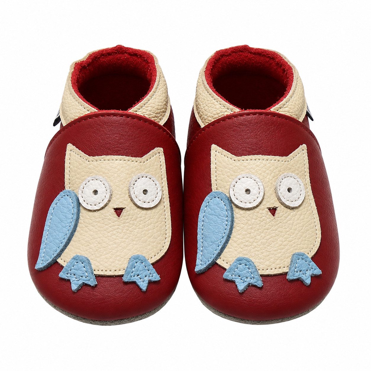 Mejale Weiche Leder Lauflernschuhe Hausschuhe 100% Lederpuschen Eule Rot Krabbelschuh elastisch