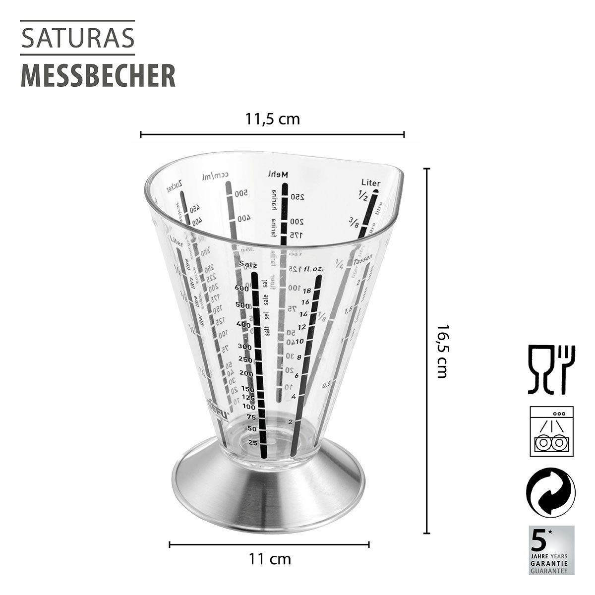 GEFU Messbecher Messbecher SATURAS halber Liter Kunststoff Messkan