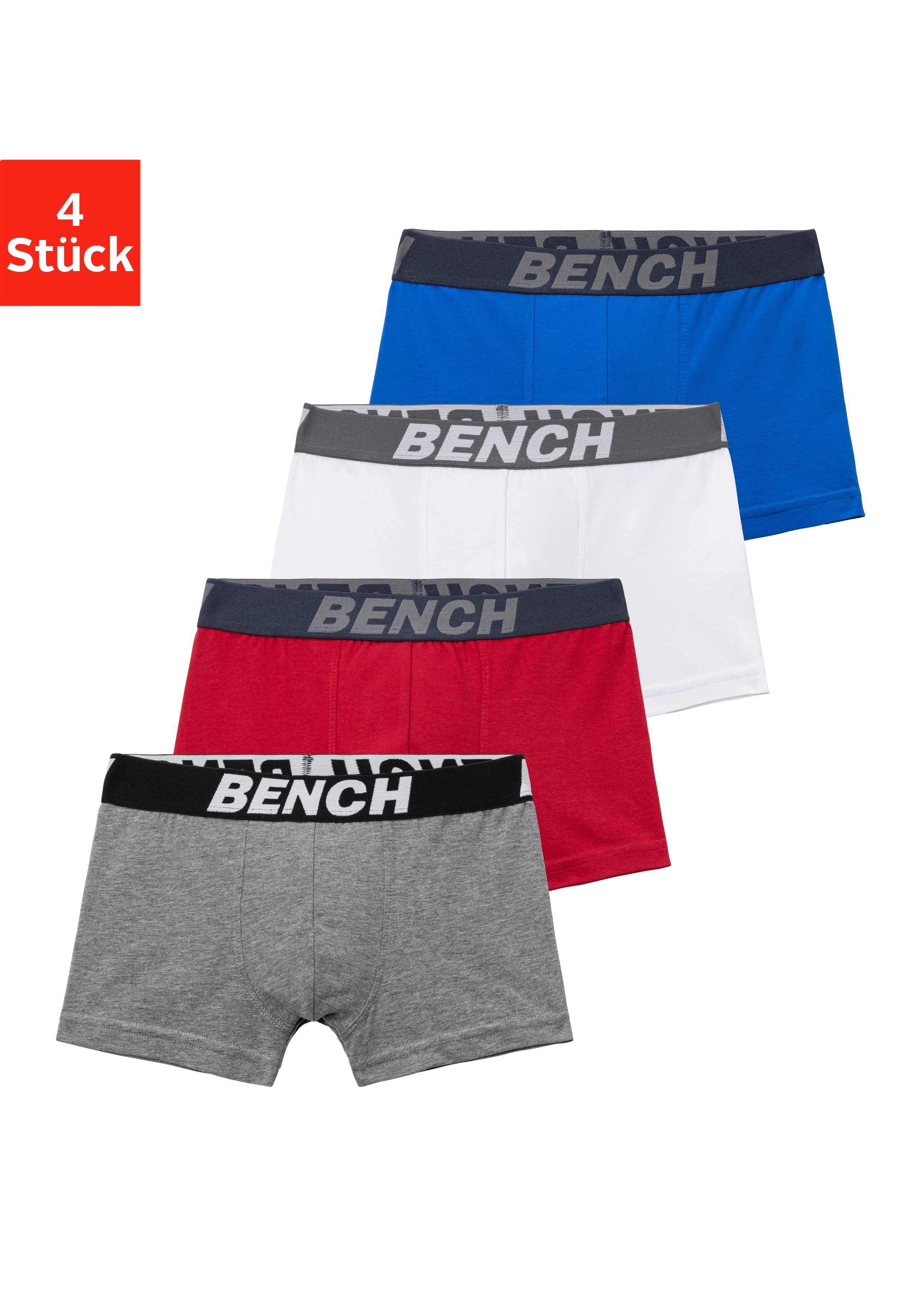 Bench. Boxer (Packung, 4-St) rot, für Bench blau, mit Bund Schriftzug im grau-meliert weiß, Jungen