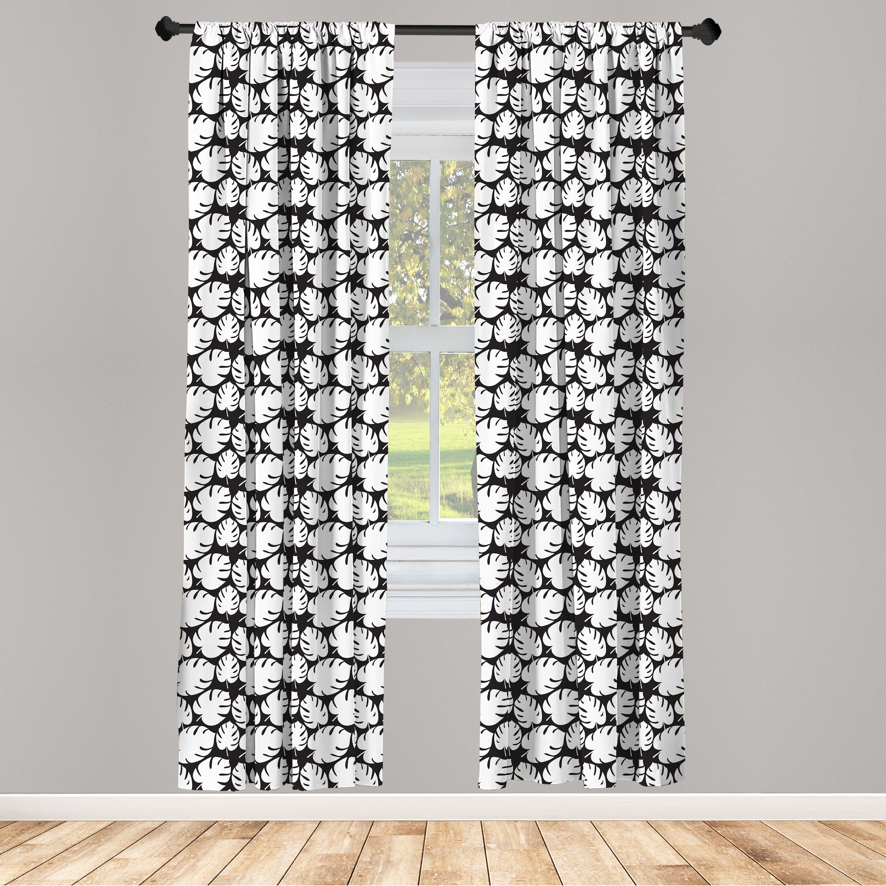 Gardine Vorhang für Wohnzimmer Schlafzimmer Dekor, Abakuhaus, Microfaser, Blätter Hawaii-Dschungel-Laub-Motiv