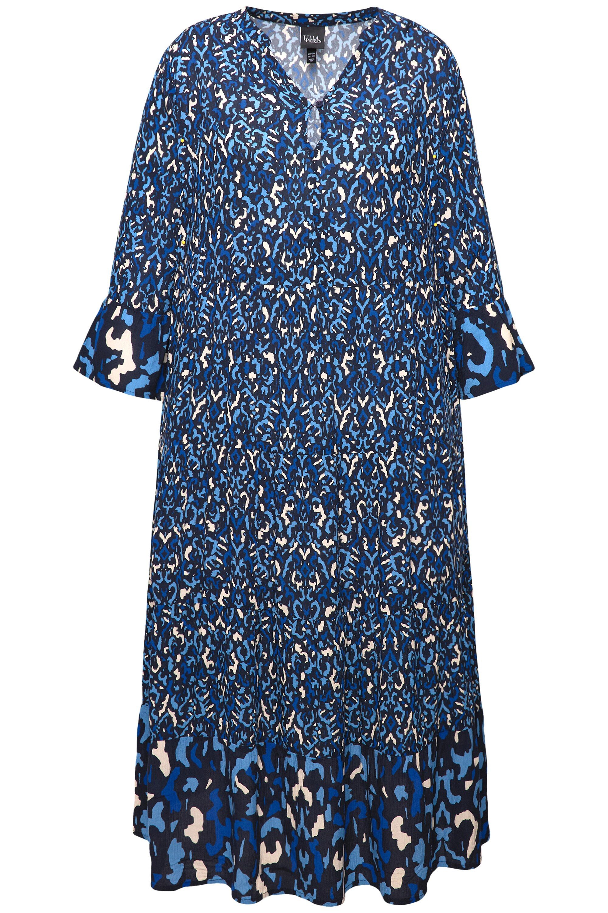 Jerseykleid Kleid A-Linie Tunika-Ausschnitt 3/4-Volantarm