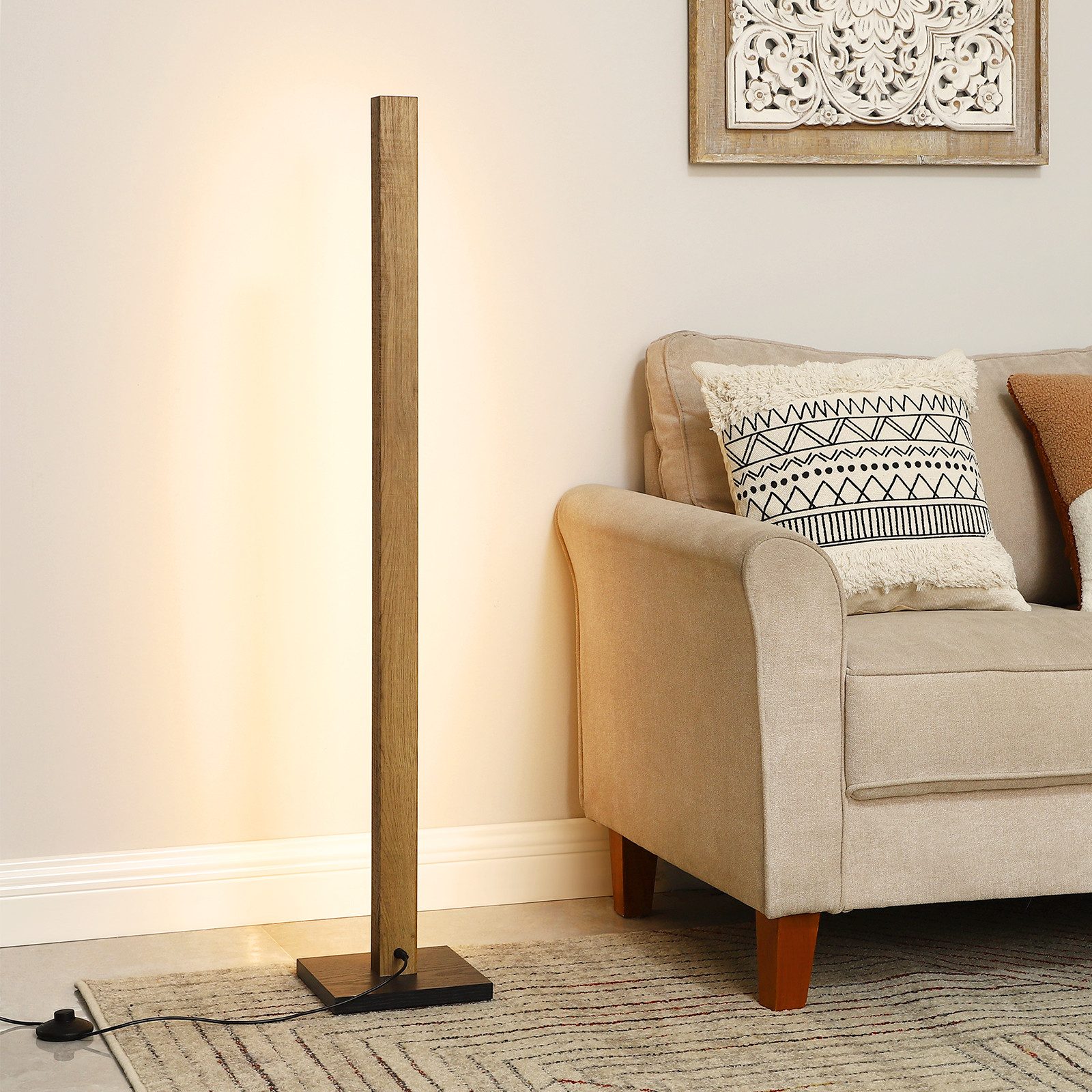EDISHINE LED Stehlampe Stehlampe aus Holz, Stehlampe Wohnzimmer Dimmbar, LED fest integriert, Warmweiß, Eckelampe mit Fußschalter