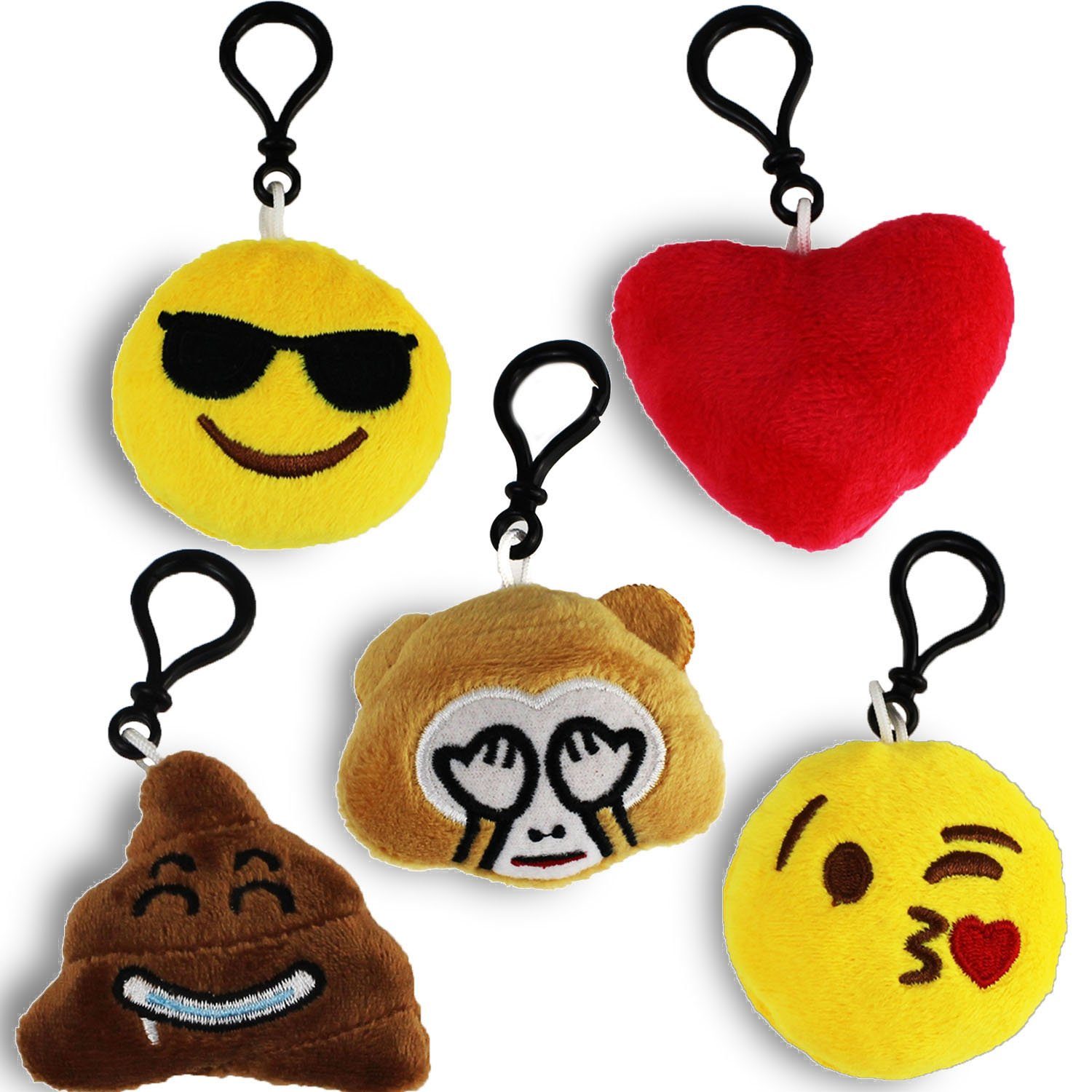wortek Schlüsselanhänger Emoticon-Anhänger (Set, 5-tlg), soft und flauschig, mit reißfestem Karabinerhaken | Schlüsselanhänger