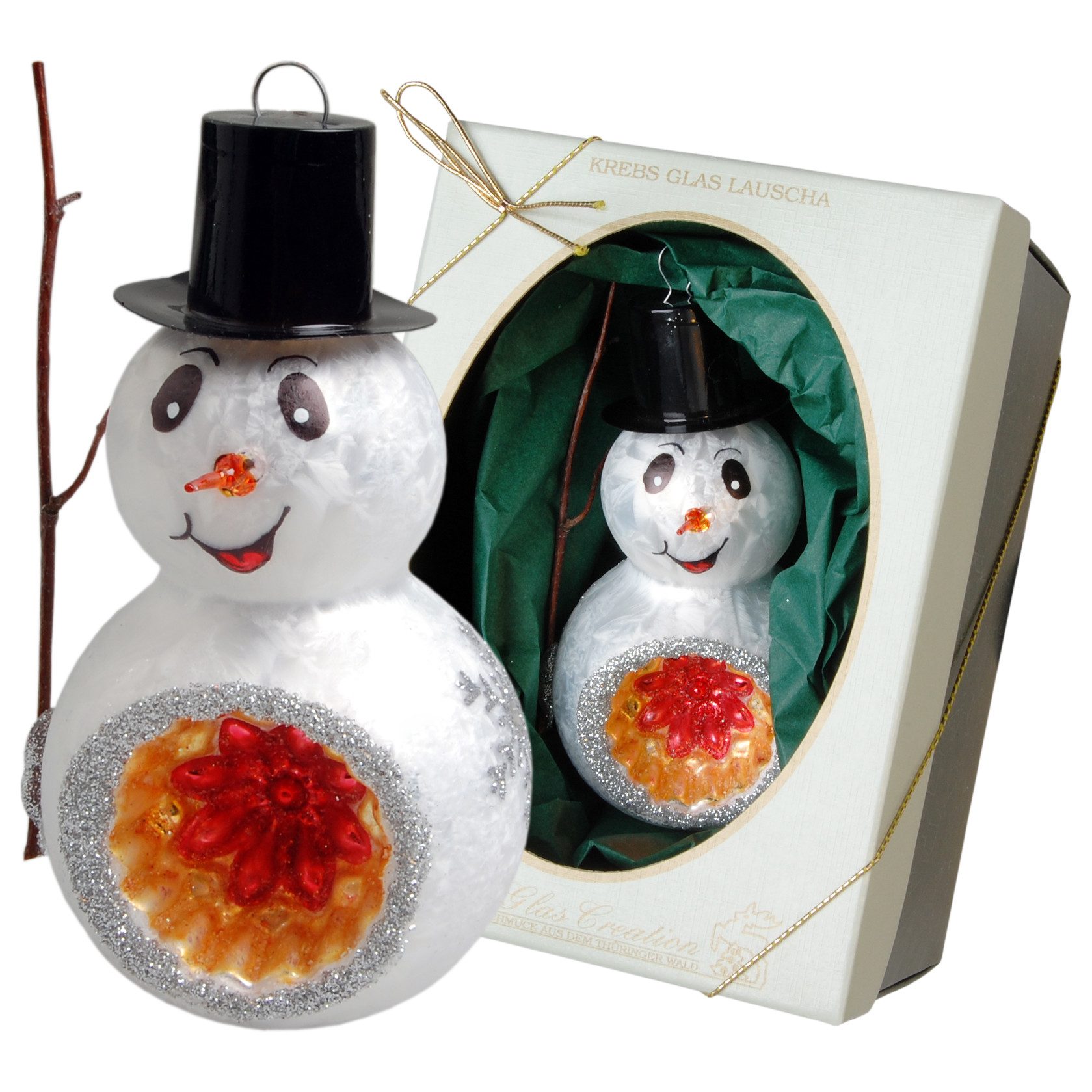 Krebs Glas Lauscha Christbaumschmuck Glasfigur - 2-kugliger Schneemann mit günstig online kaufen