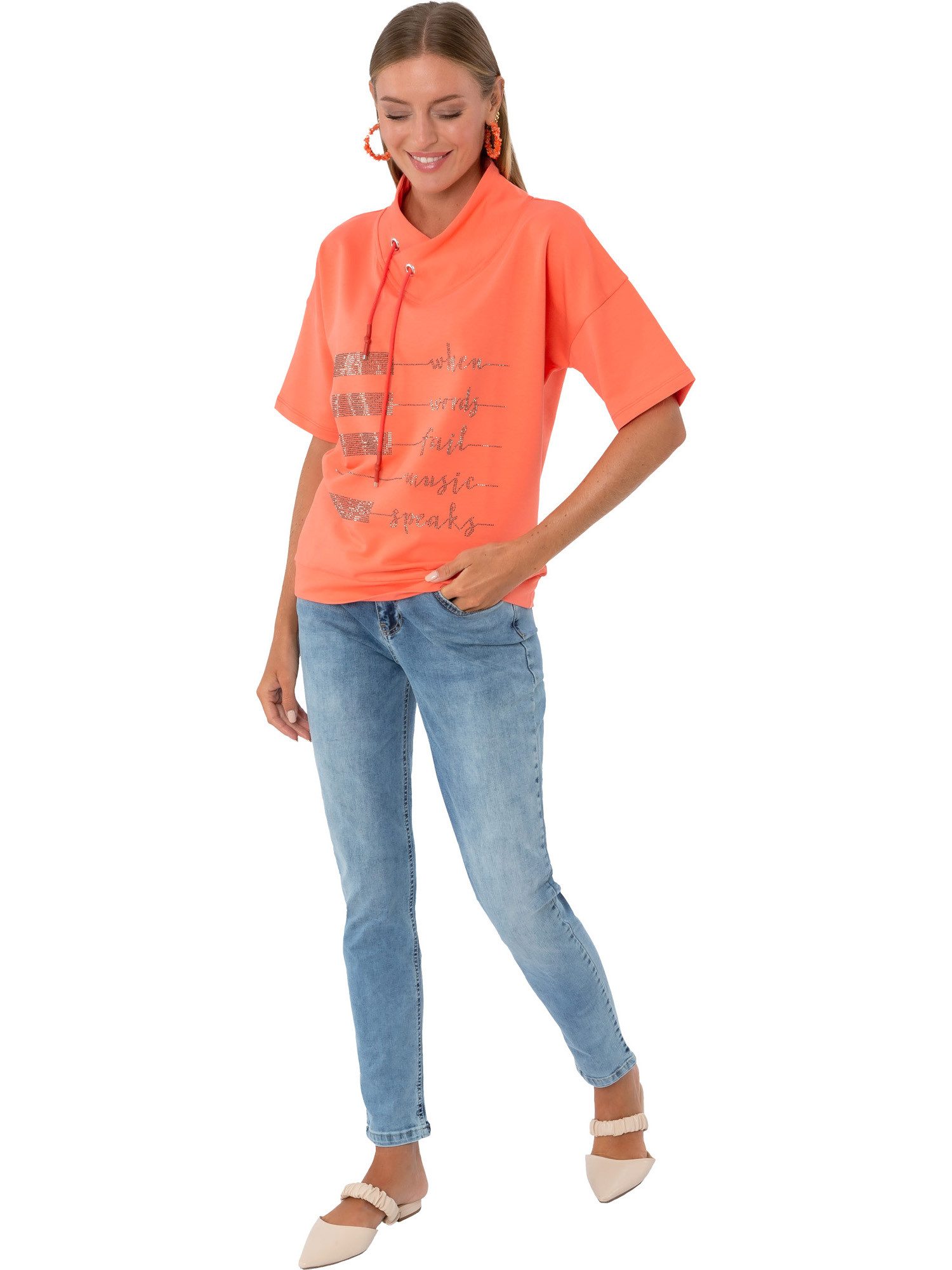 Estefania for woman Kurzarmshirt 194-1111, "Music" mit Strassbesatz günstig online kaufen