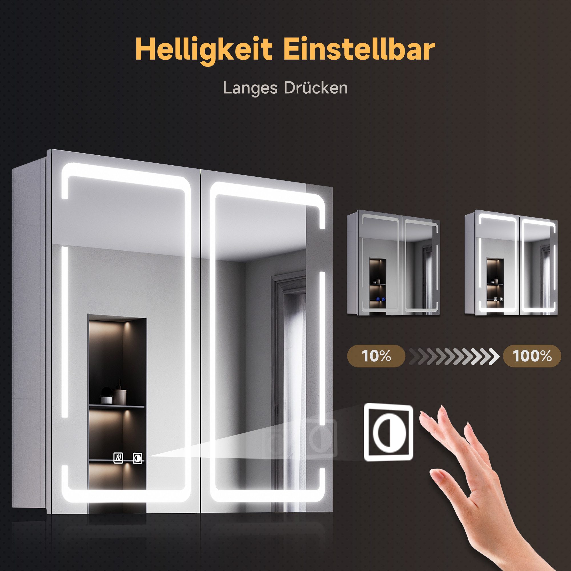 SONNI Badezimmerspiegelschrank Doppeltüriger beleuchteter Anti-Beschlag-Spiegelschrank für Badezimmer – Bild 4 von 5