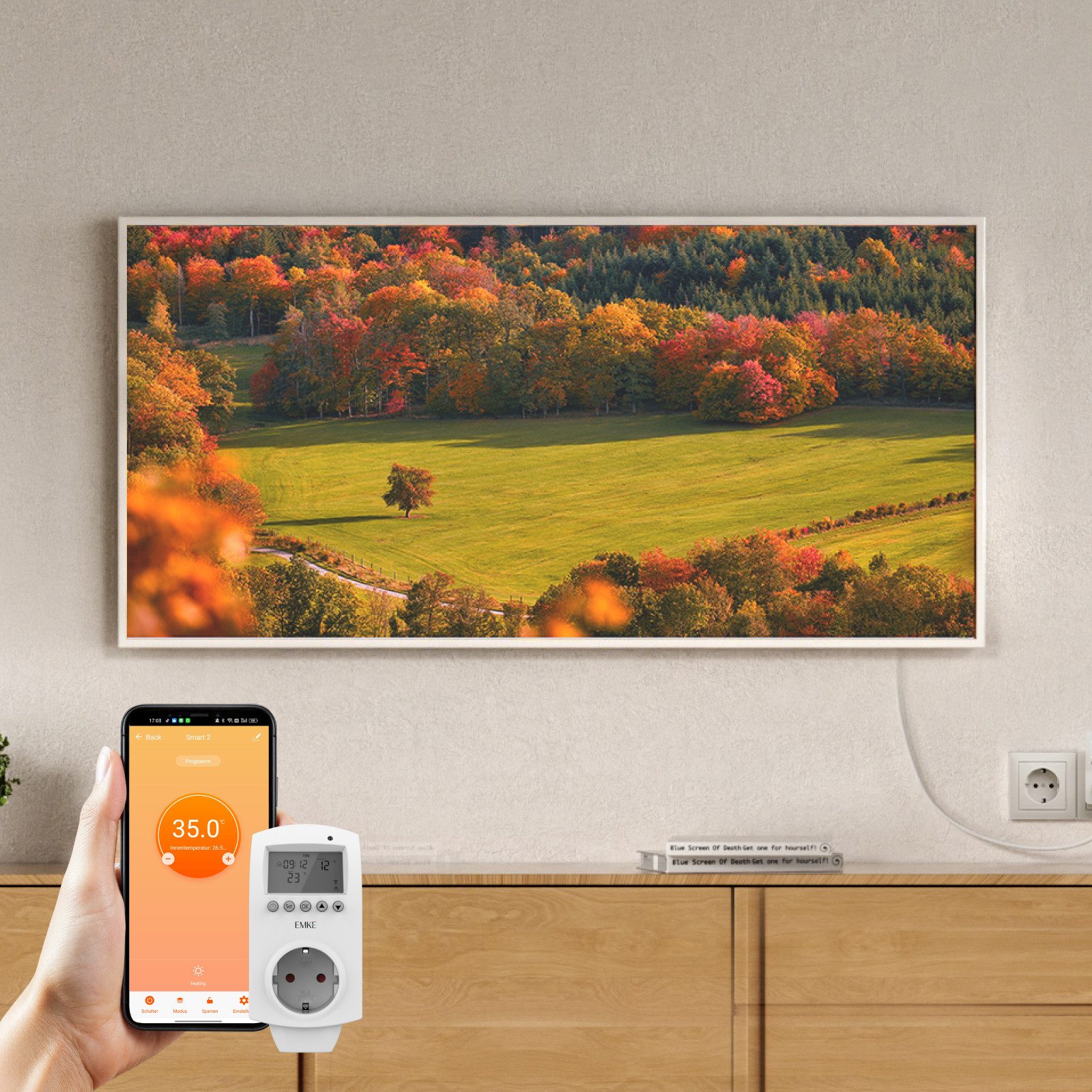 EMKE Infrarotheizung Infrarot-Bildheizung mit Kunstdruck, 300-1200 W, mit Thermostat