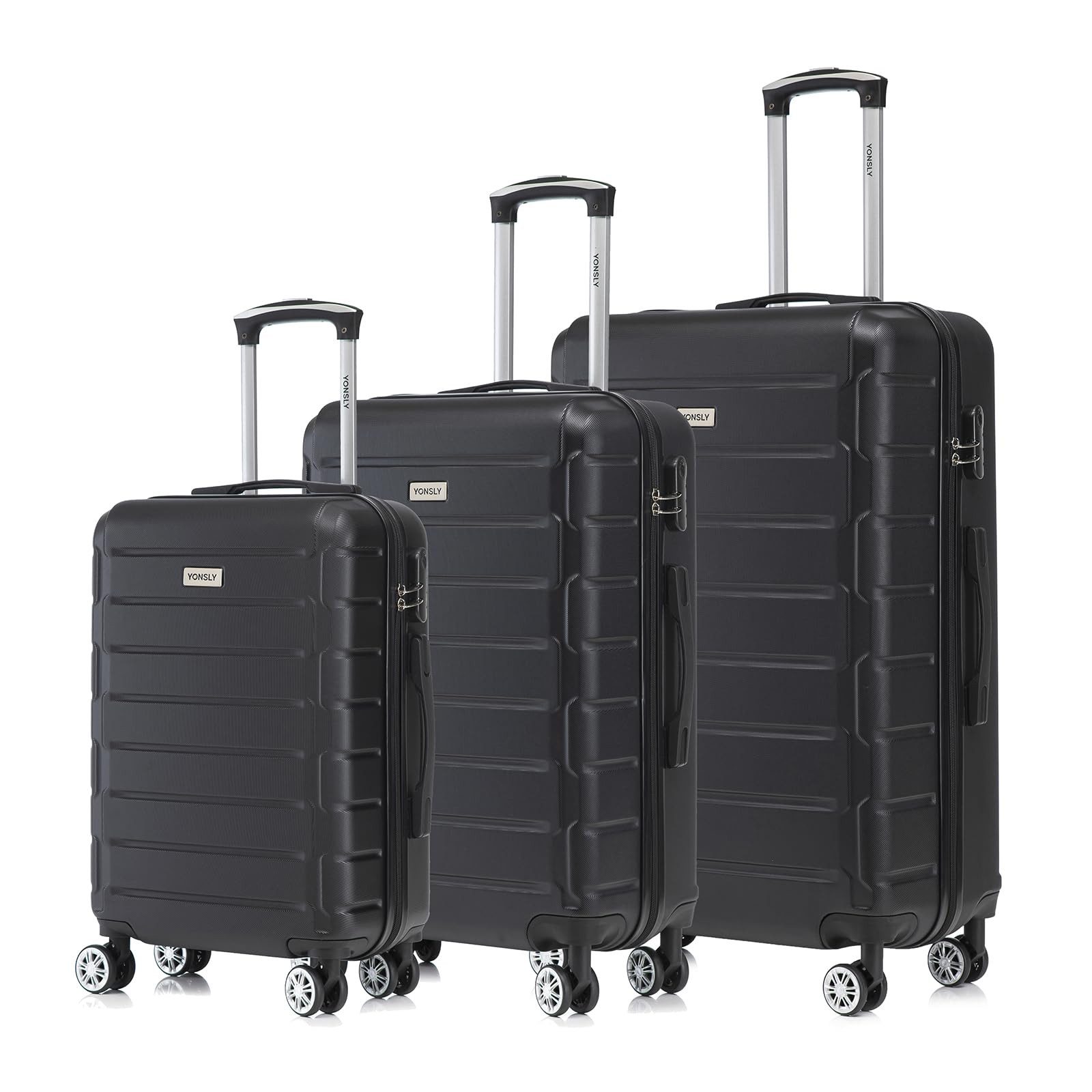 yonsly Trolleyset Hartschalen-Trolley 360° Rollen, robuster ABS Reisekoffer, Bordcase, 4 Rollen, (3 tlg), moderner Koffer mit Zahlenschloss Set in M, L & XL