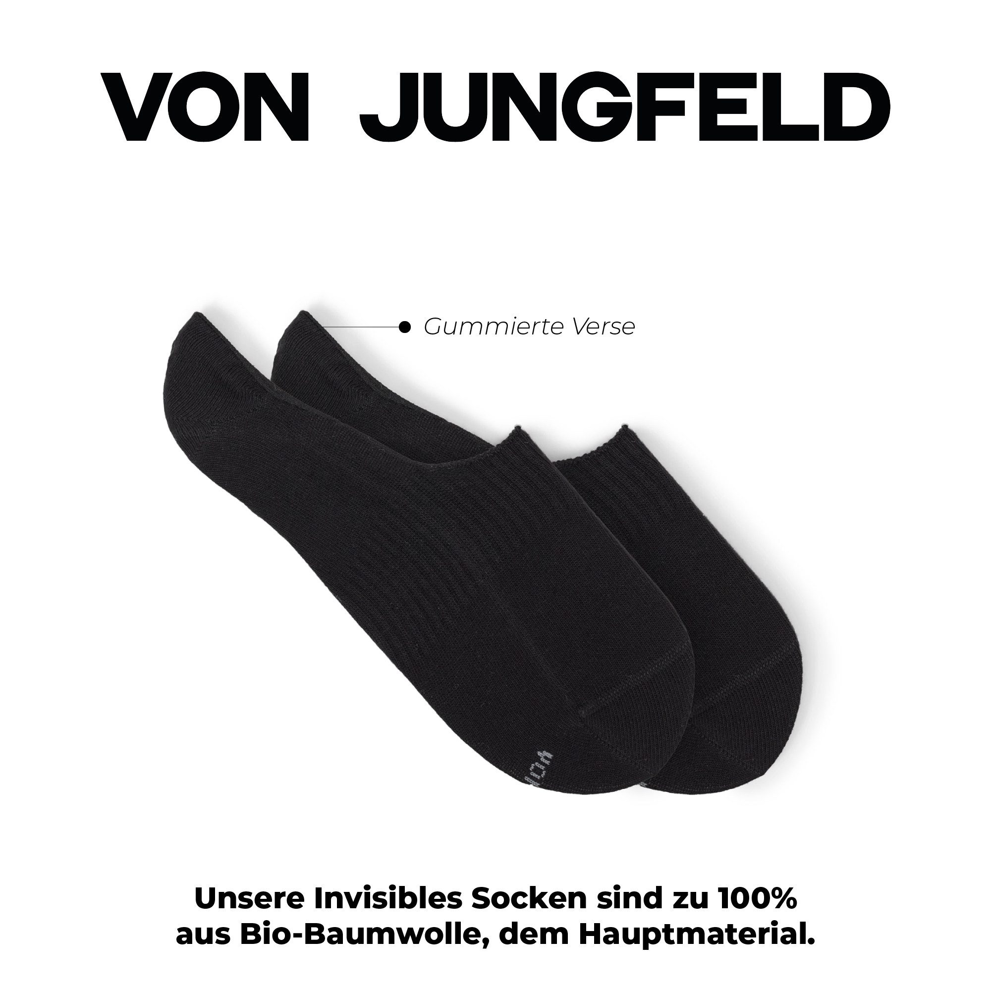 von Jungfeld Füßlinge ESSENTIALS Bio-Baumwolle 35-46 Unisex 2 Paar (2-Paar, 2 Paar) Rutschfeste Füßlinge, unsichtbare Sneaker-Socken aus Bio-Baumwolle