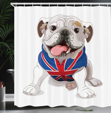 Abakuhaus Duschvorhang Moderner Digitaldruck mit 12 Haken auf Stoff Wasser Resistent Breite 175 cm, Höhe 180 cm, Englische Bulldogge Welpe mit Flagge