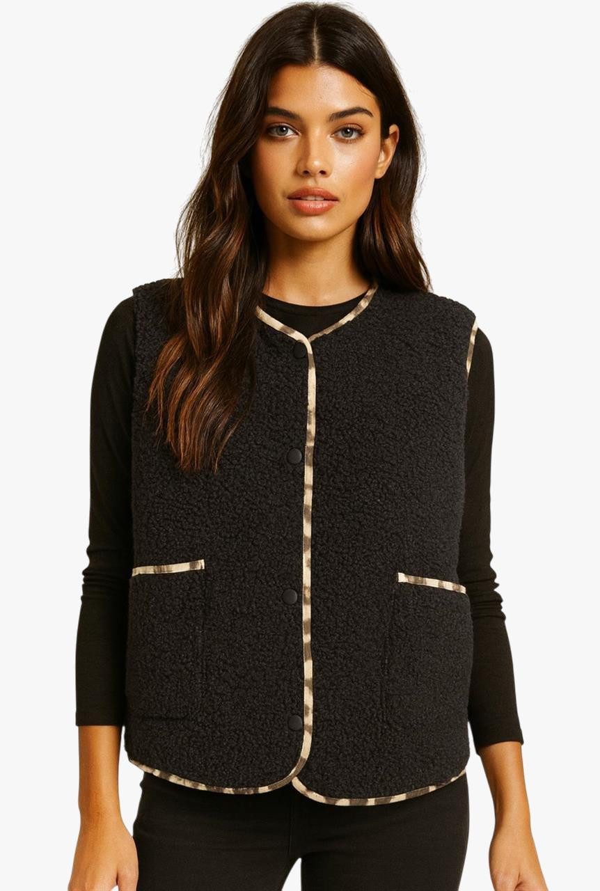 Worldclassca Fellimitatweste Worldclassca Teddy Weste Warm Kuschelig Leopard Optik Kurz Ärmellos Neue Kollektion - Stilvolle und gemütliche Mode für Damen