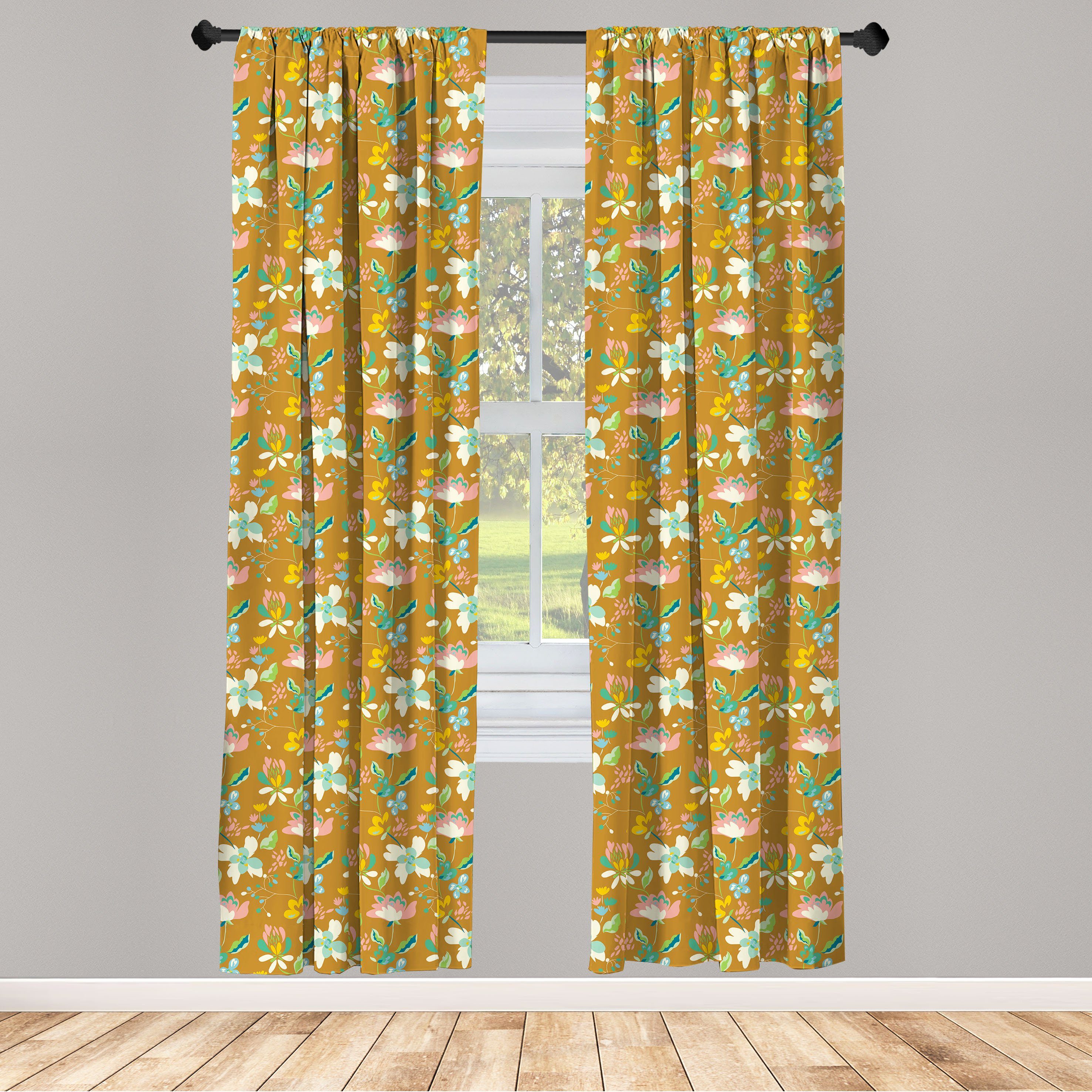 Gardine Vorhang für Wohnzimmer Schlafzimmer Abakuhaus, Microfaser, Blumen Bio-Sommer-Blüten-Kunst Dekor