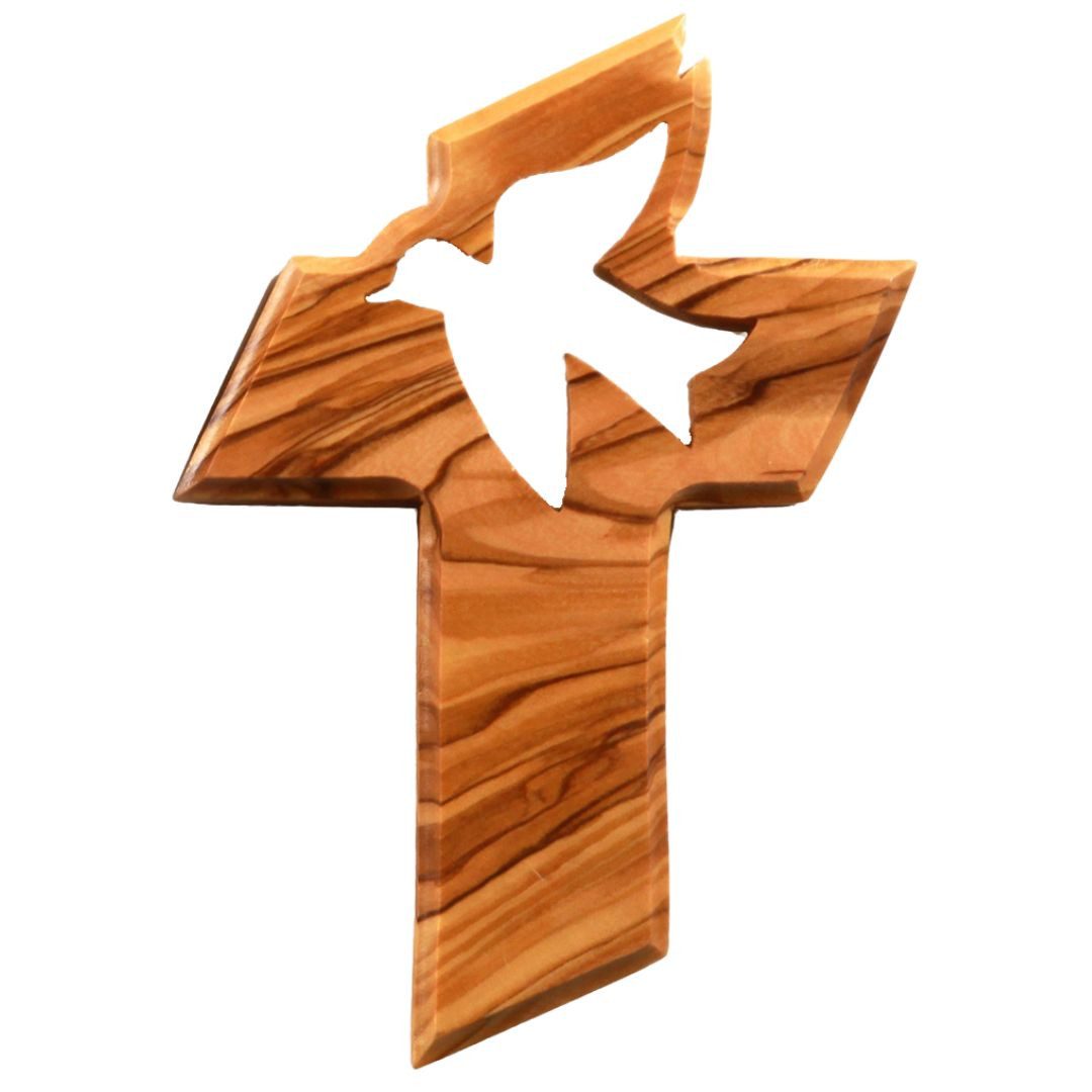Kassis Dekoobjekt Kreuz mit dem heiligen Geist aus Olivenholz, handgemacht, Holzdeko, umweltfreundlich, Naturprodukt, aus Bethlehem
