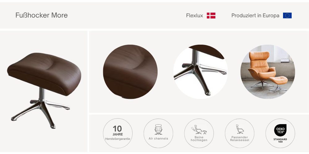 FLEXLUX Fußhocker Fußhocker More, Beinstütze, Entspannung. Ergonomisch. Komfort, Scandi Design, Robuster Alu Fuß, Pflegeleicht, Stoff oder Echtleder