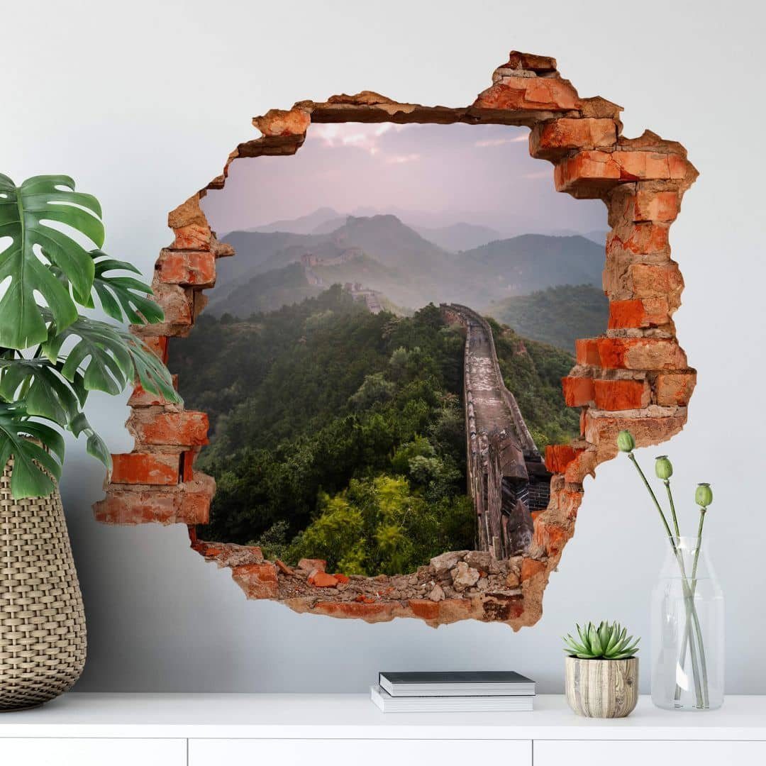 K&L Wall Art Wandtattoo 3D Wandtattoo Aufkleber Colombo Landschaft Gebirge Chinesische Mauer, Mauerdurchbruch Wandbild selbstklebend