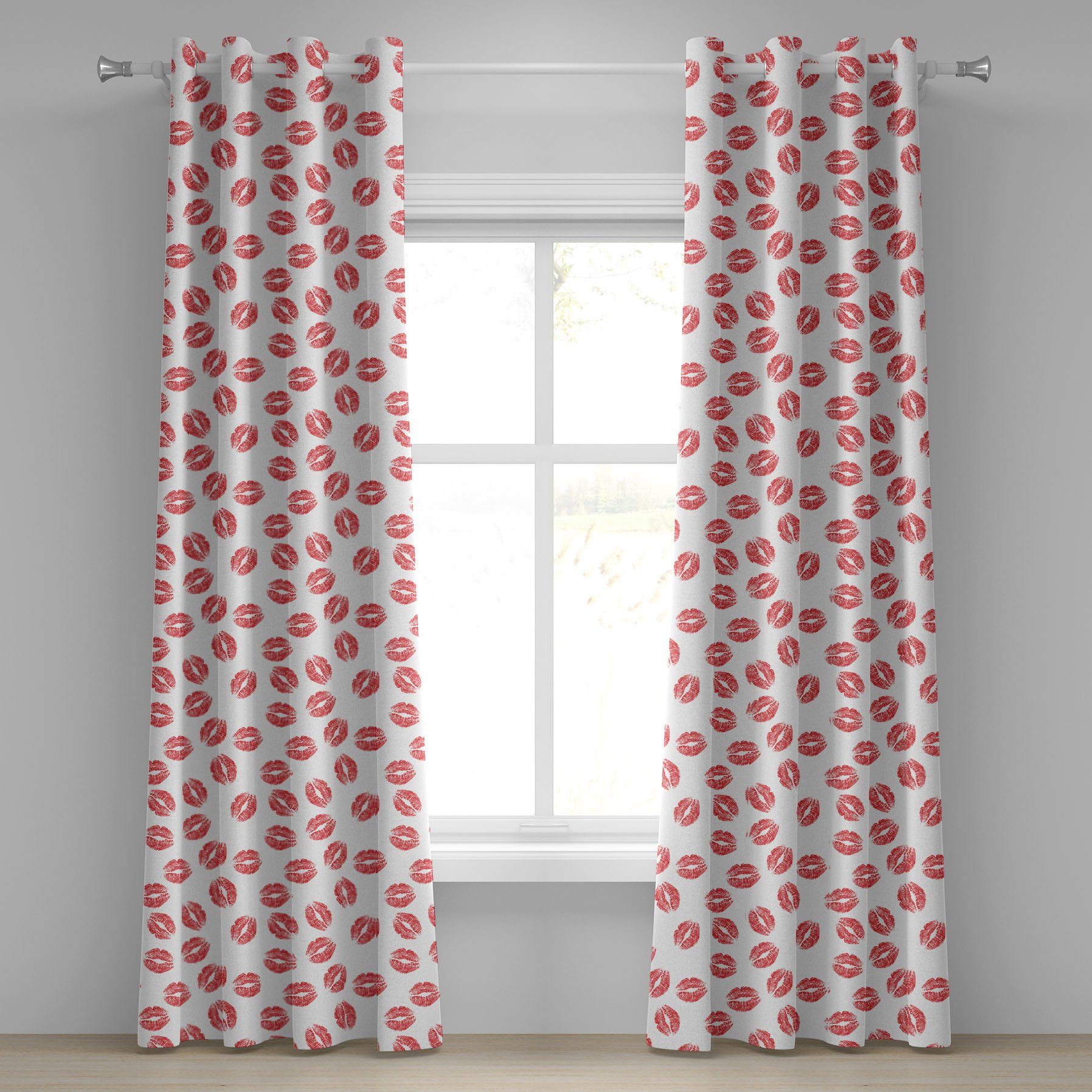 Gardine Dekorative 2-Panel-Fenstervorhänge für Red Marks Kuss Feminin Lippenstifte Wohnzimmer, Abakuhaus, Schlafzimmer