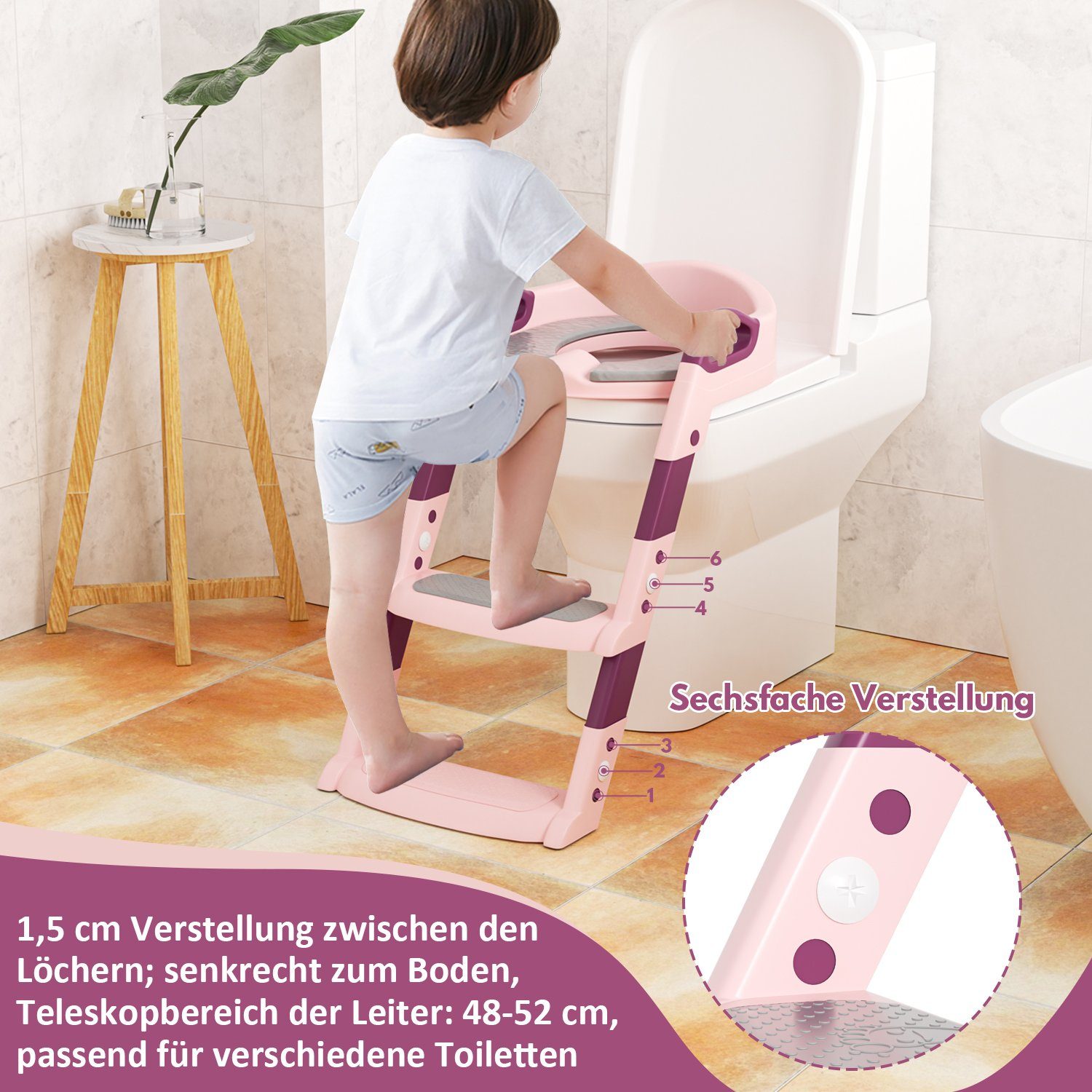 Baby Treppe TolleTour Rose mit Toilettensitz für Kleinkinder Töpfchen Toilettentrainer WC