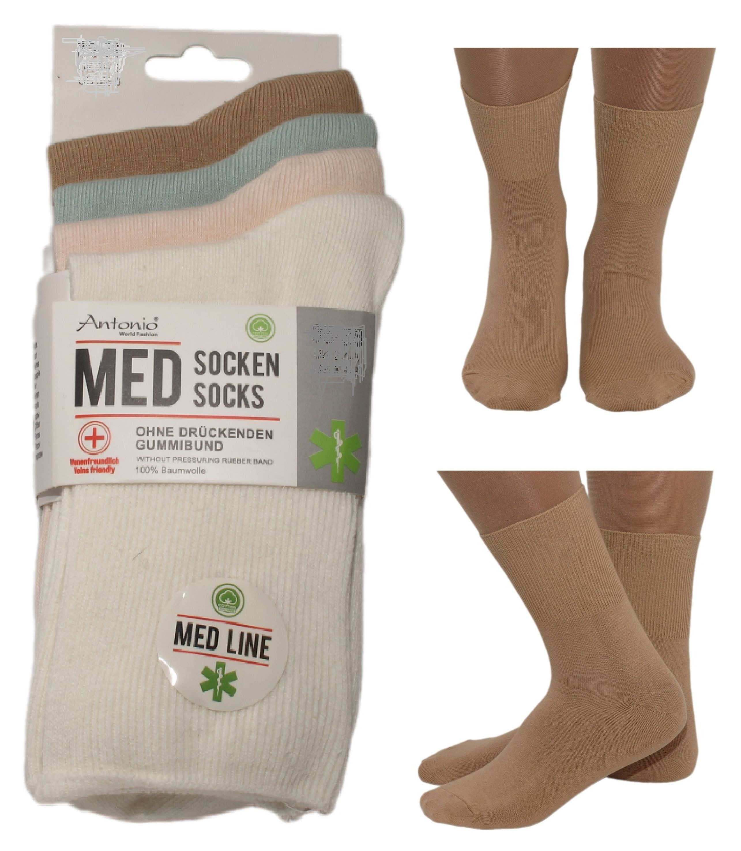 Antonio Socken 4 Paar Damen Socken Strümpfe Ohne Gummibund Weiß Beige Hellblau Rosa