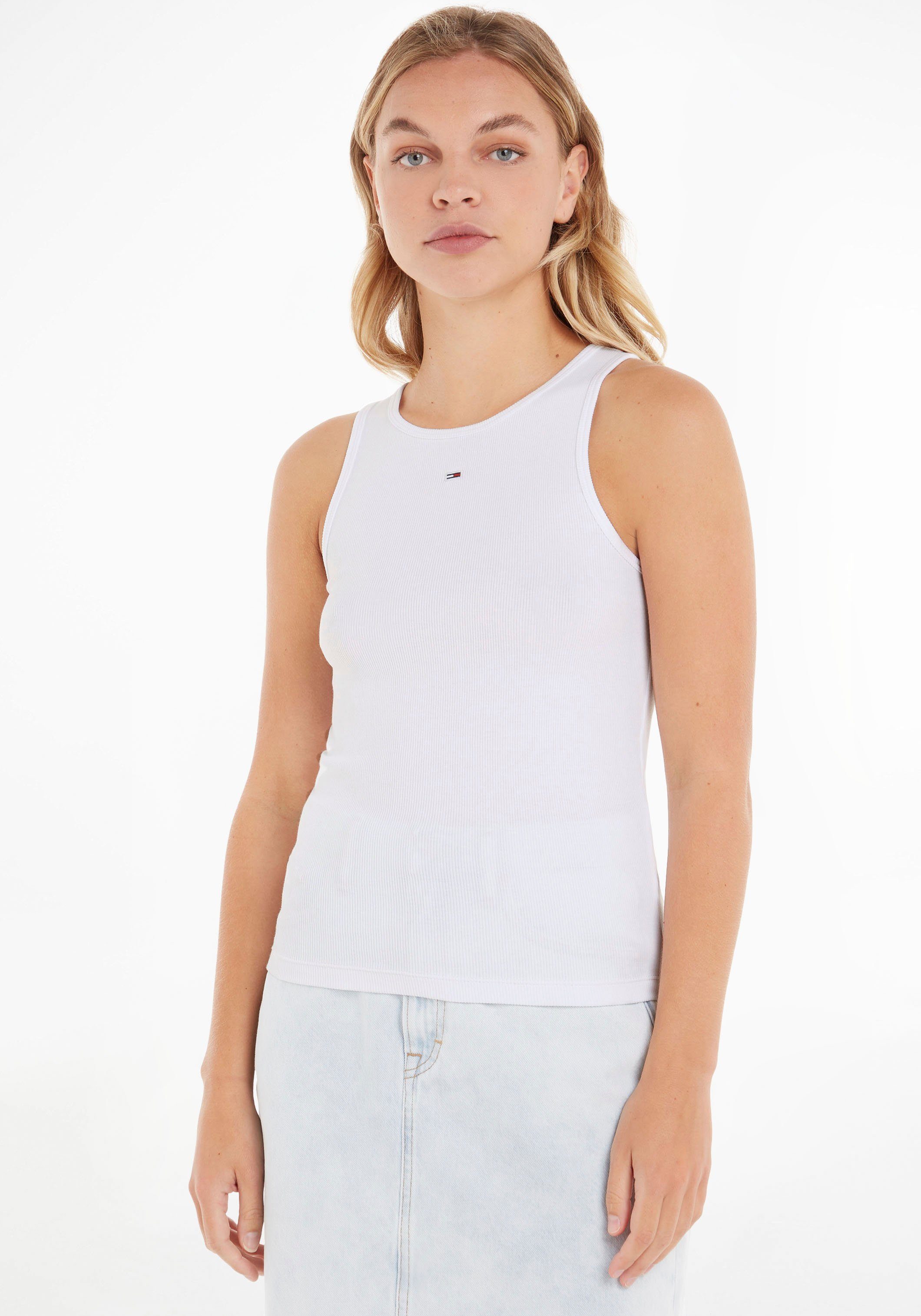 TANK RIB Tommy ESSENTIAL Logo-Flag TJW mit Rundhalsshirt White Jeans