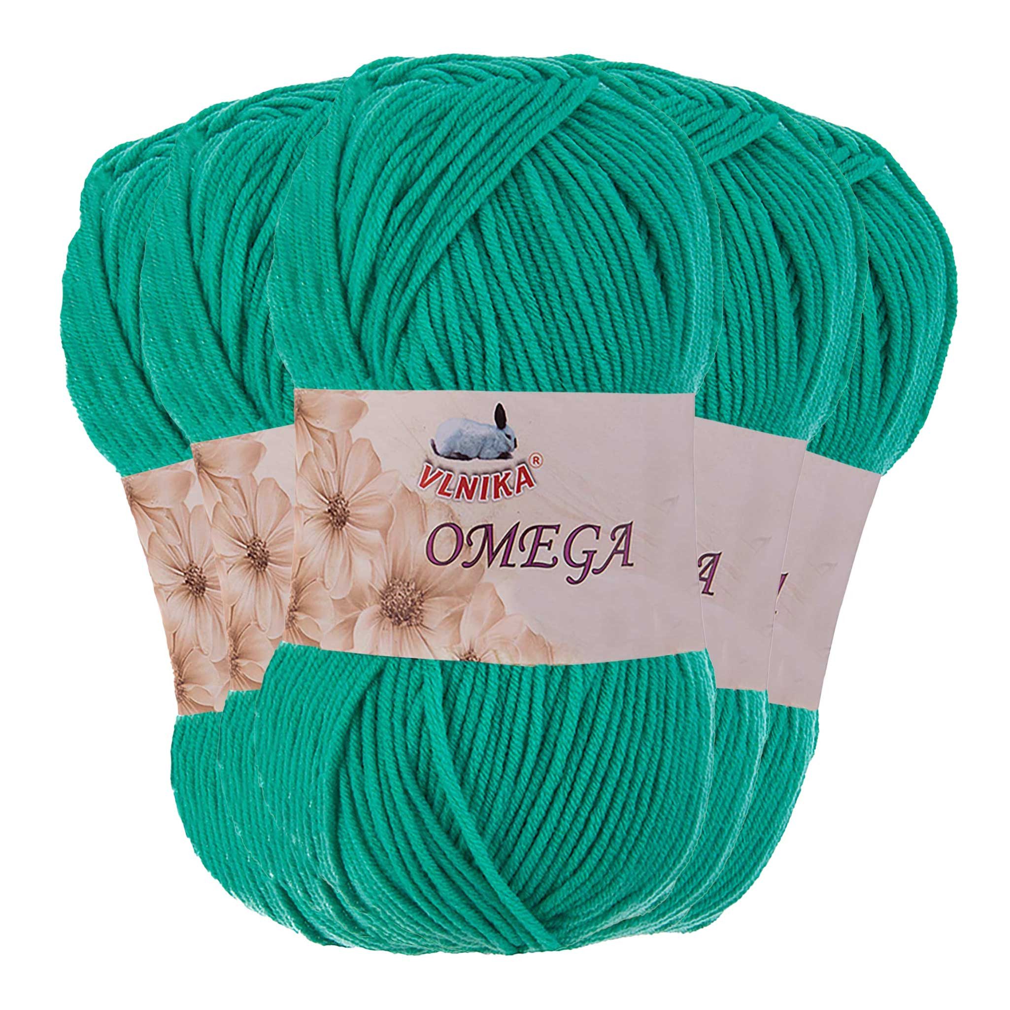 maDDma 5x100g Strickgarn Omega uni Häkelgarn Acrylwolle Klassikgarn Wolle Häkelwolle, 1200 m (Sparpaket), smaragdgrün