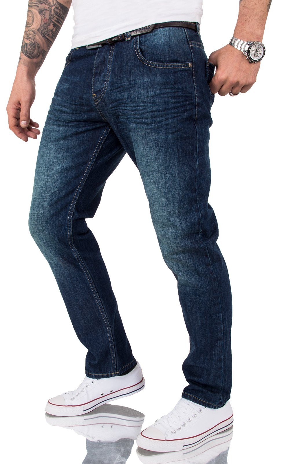 Lorenzo Loren Straight-Jeans Jeans LL-386 Herren Fit Regular Blau