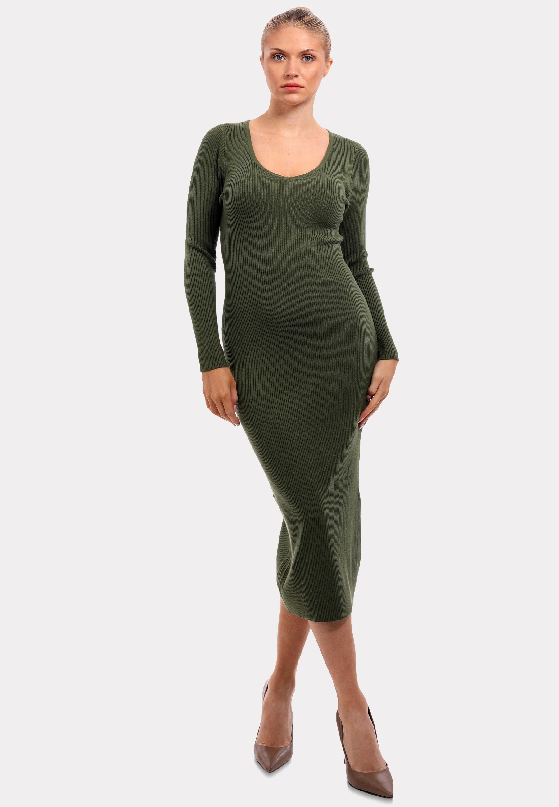 YC Fashion & Style Strickkleid Strickkleid mit V-Ausschnitt KNIT DRESS (Kein Set, 1 -tlg) Langarm