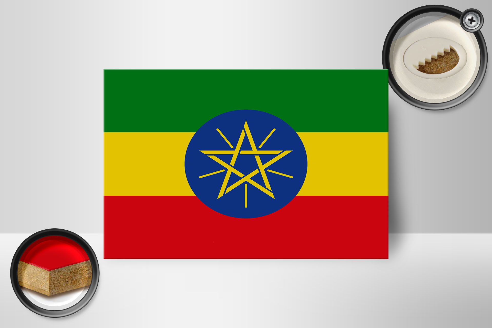 Femer GmbH Holzbild Flagge Äthiopiens 18x12 cm Flag of Ethiopia, Flaggen (1 St), Glatte Holzfaserplatte (MDF), vorn beschichtet