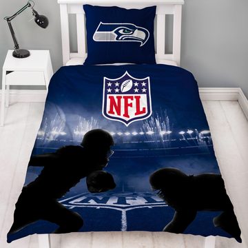 Wendebettwäsche NFL American Football Bettwäsche Seattle Seahawks Linon / Renforcé, BERONAGE, 100% Baumwolle, 2 teilig, 135x200 + 80x80 cm