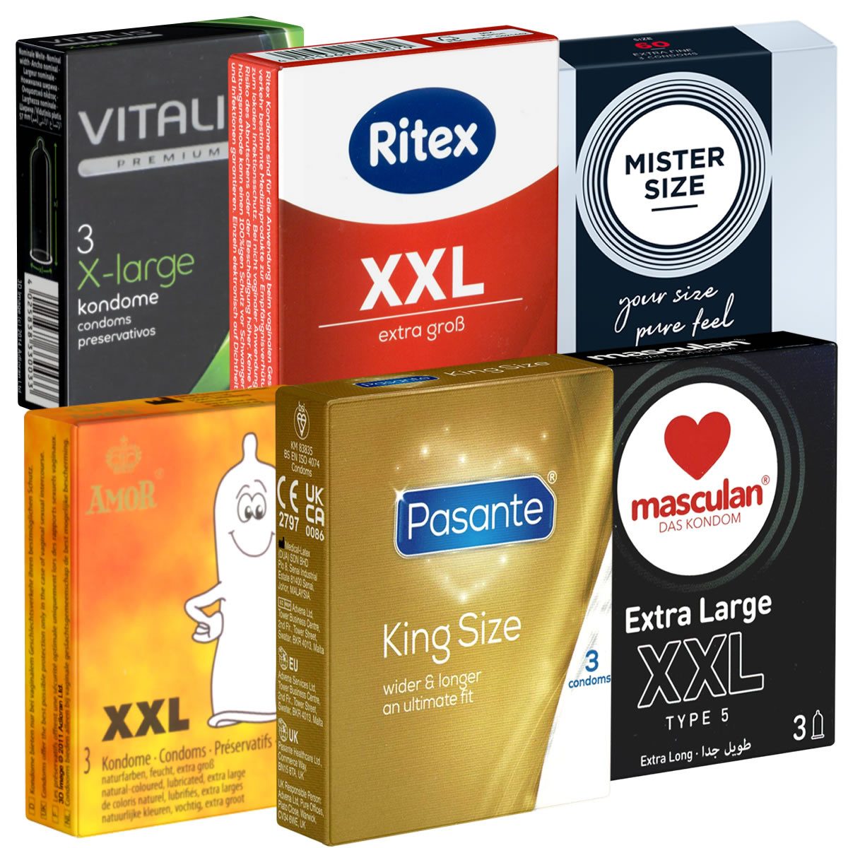 XXL-Kondome Probierset: Long & Wide Mix (Testpack Größe XL - XXL)