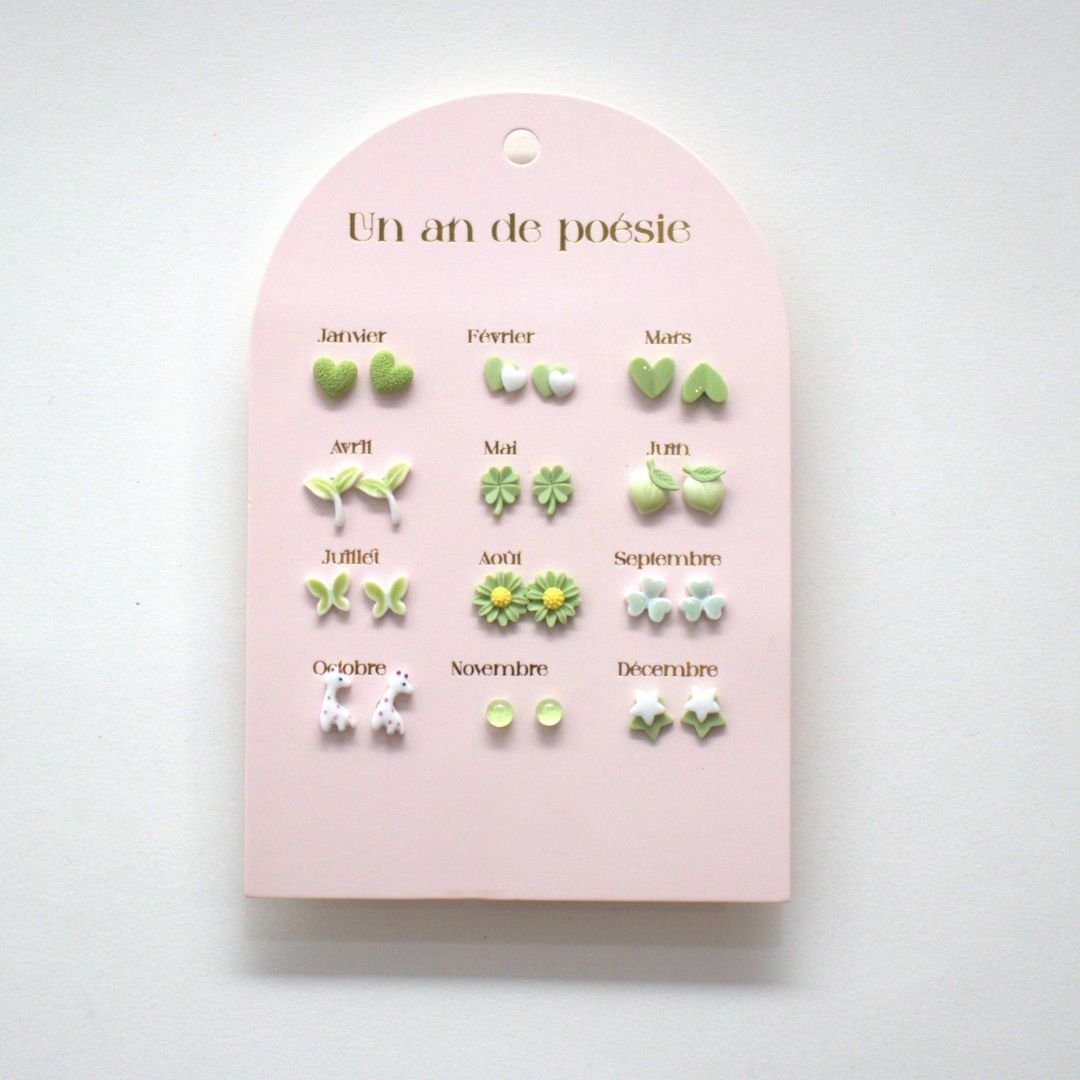 suebidou Ohrring-Set 12 Monate á 1 Paar Ohrringe als Set - 12 Paar Ohrringe für Mädchen Grün