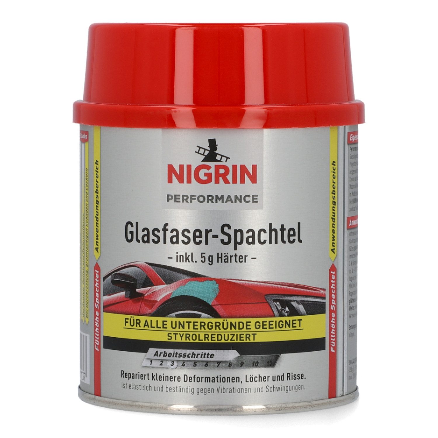 NIGRIN Spachtelmasse 2K Glasfaser-Spachtel mit Härter 250g Auto, Glasfaser-Spachtel Auto-Spachtel Reparatur-Spachtel Polyester-Harzen