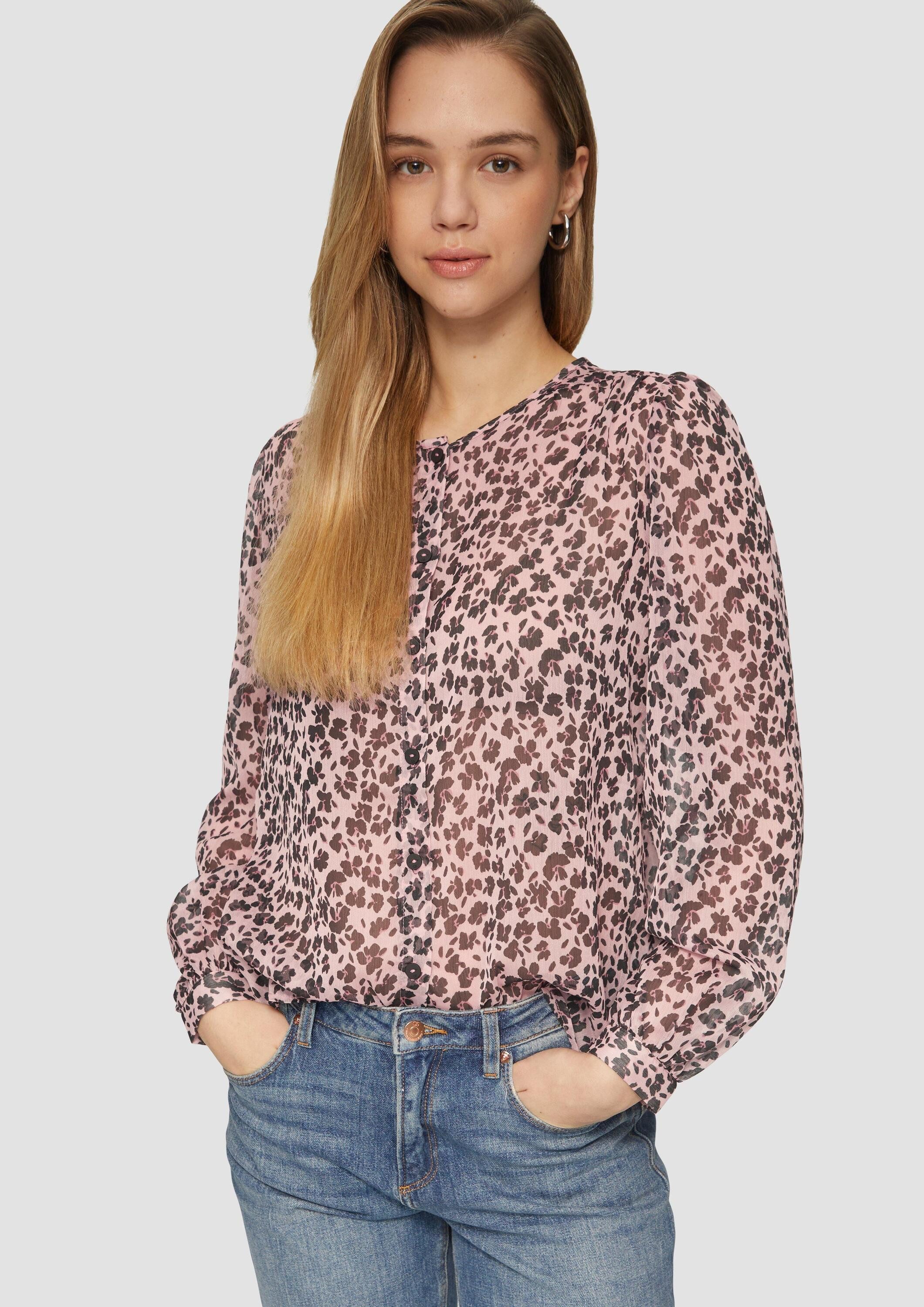 QS Langarmbluse Bluse Leicht transparente Chiffonbluse mit All-over-Print günstig online kaufen