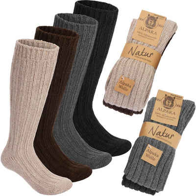 BRUBAKER Langsocken Wadenlange Alpaka Socken aus 100% Alpakawolle - Warme Thermosocken (4-Paar, 4er Set hohe Unisex Wollsocken) Extra lange Wintersocken für Herren und Damen