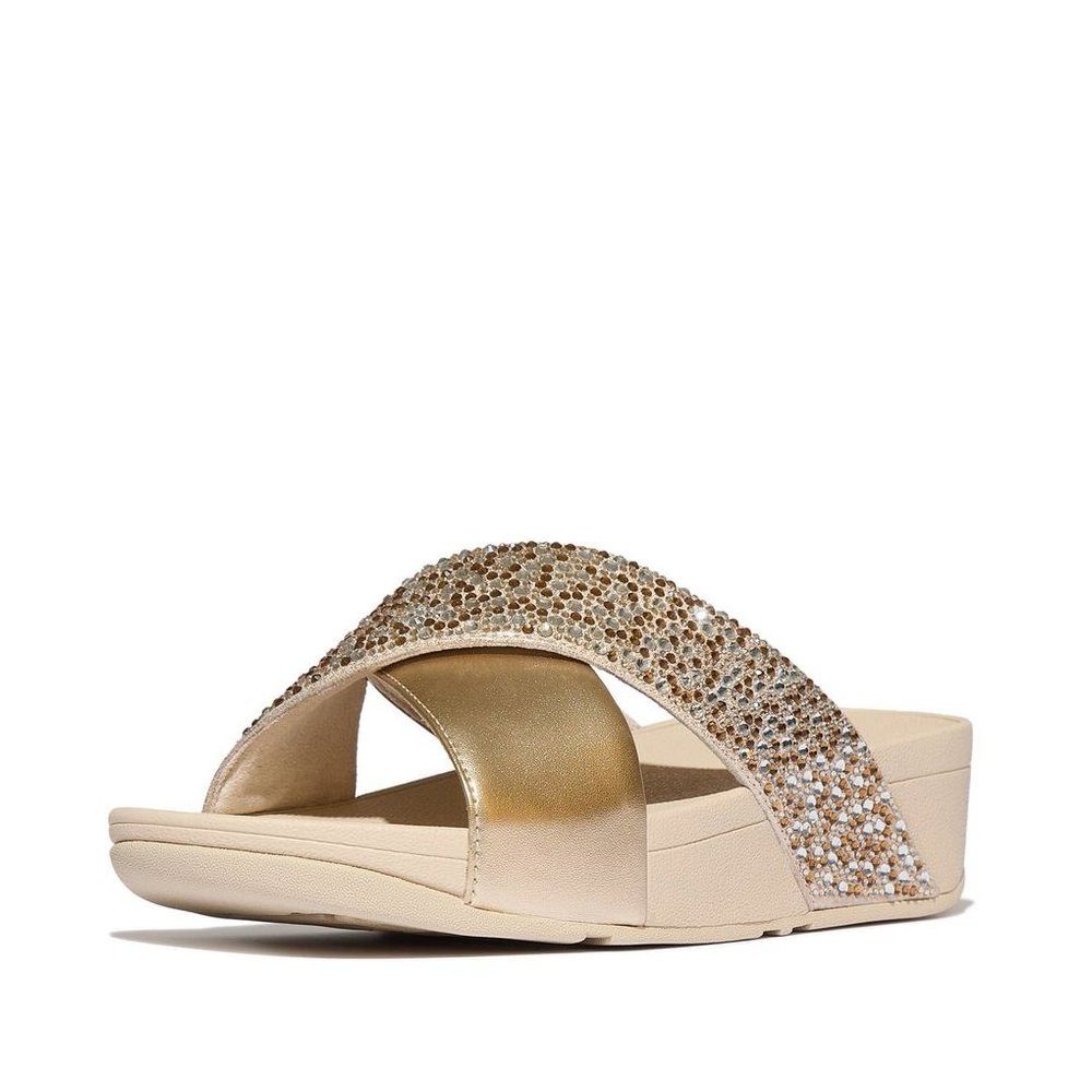 Fitflop Lulu Crystal-Mix Metallic Cross Slides Sandale
