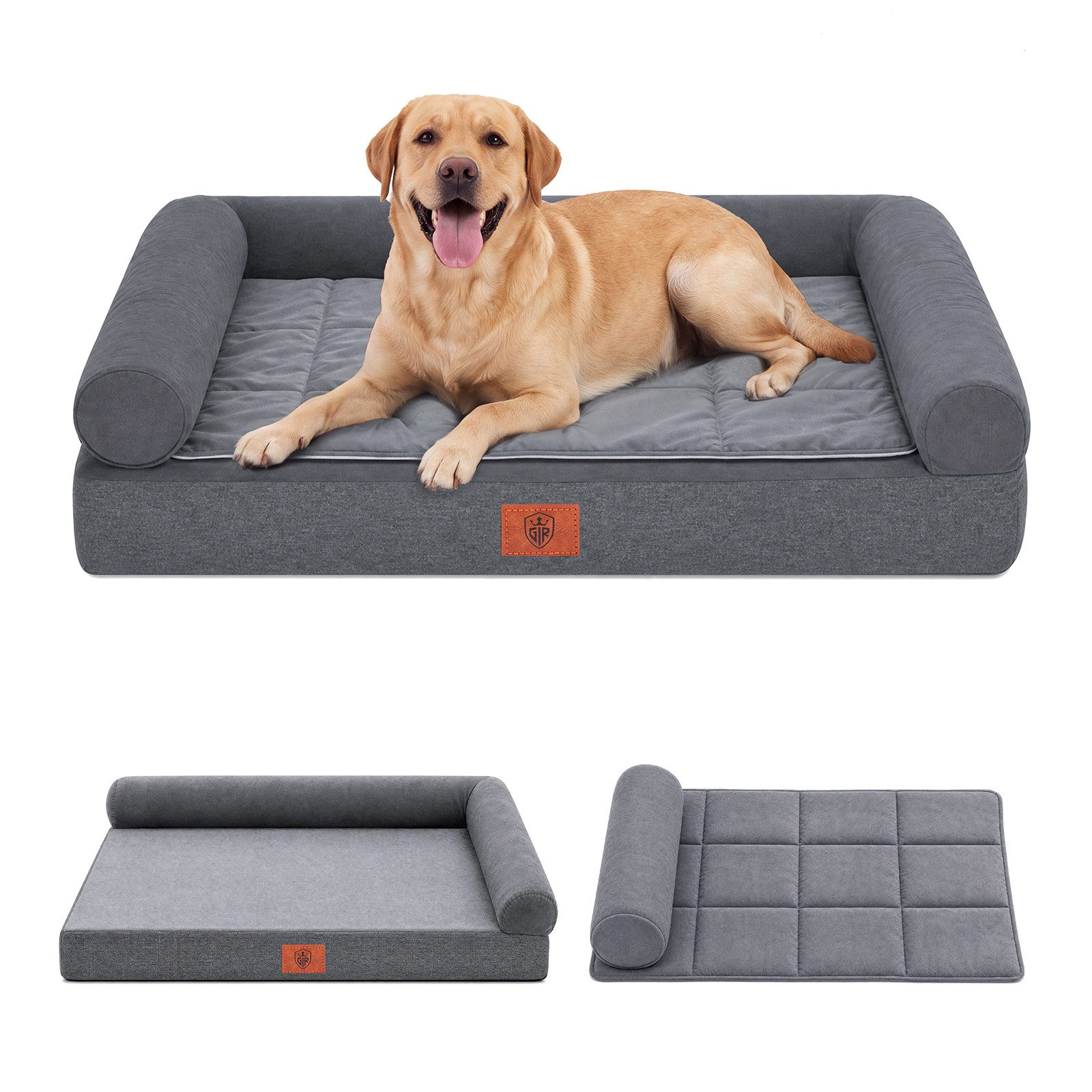 GTPLAYER Tierbett Premium Hundebett mit Druckentlastung, Wasserdicht Waschbar, 2-in-1-Kühl-/Heizunterlage, abnehmbaren Kissen