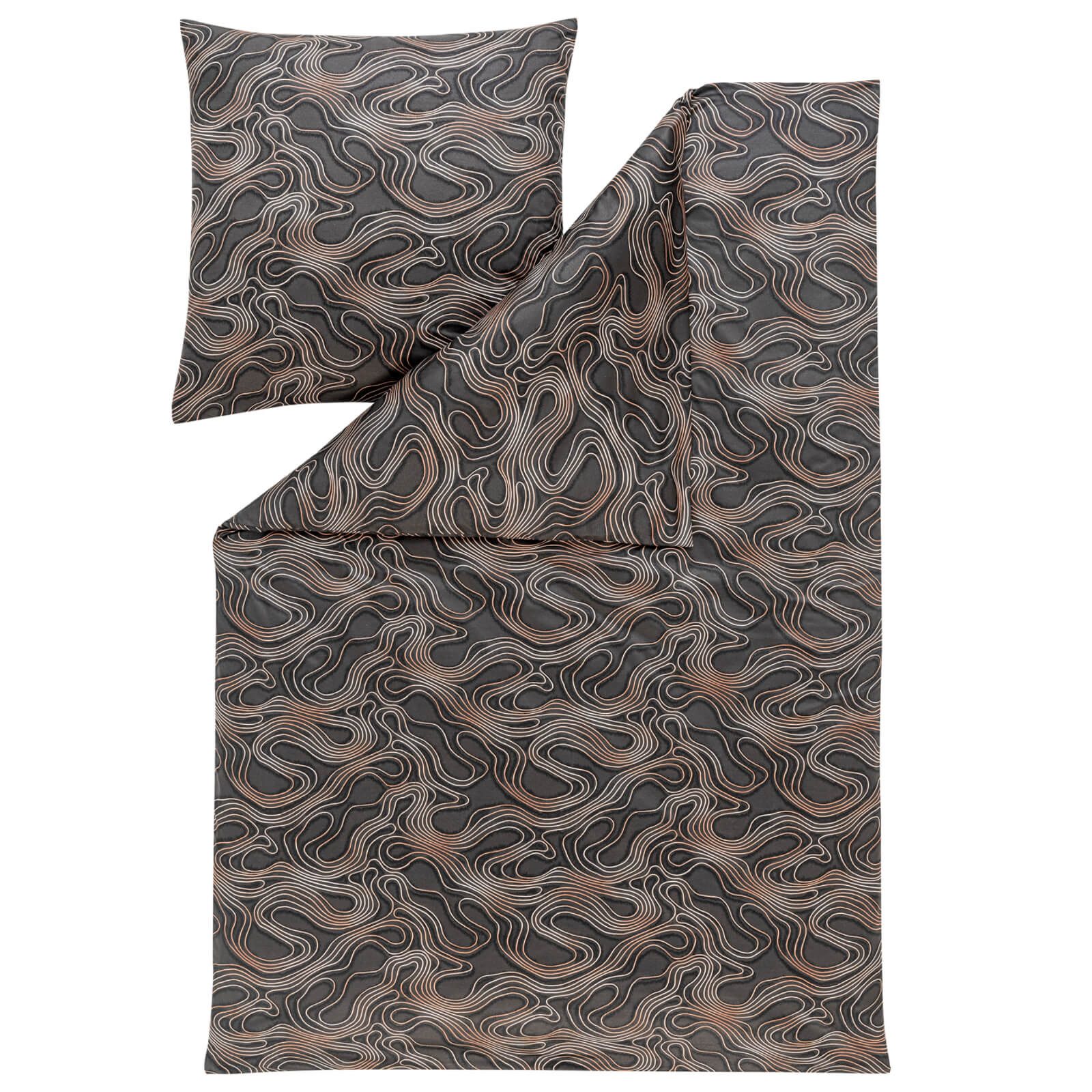 Estella Bettwäsche Marico 6974 920 Anthrazit, Interlock Jersey, 2 teilig, Wellen, Linien