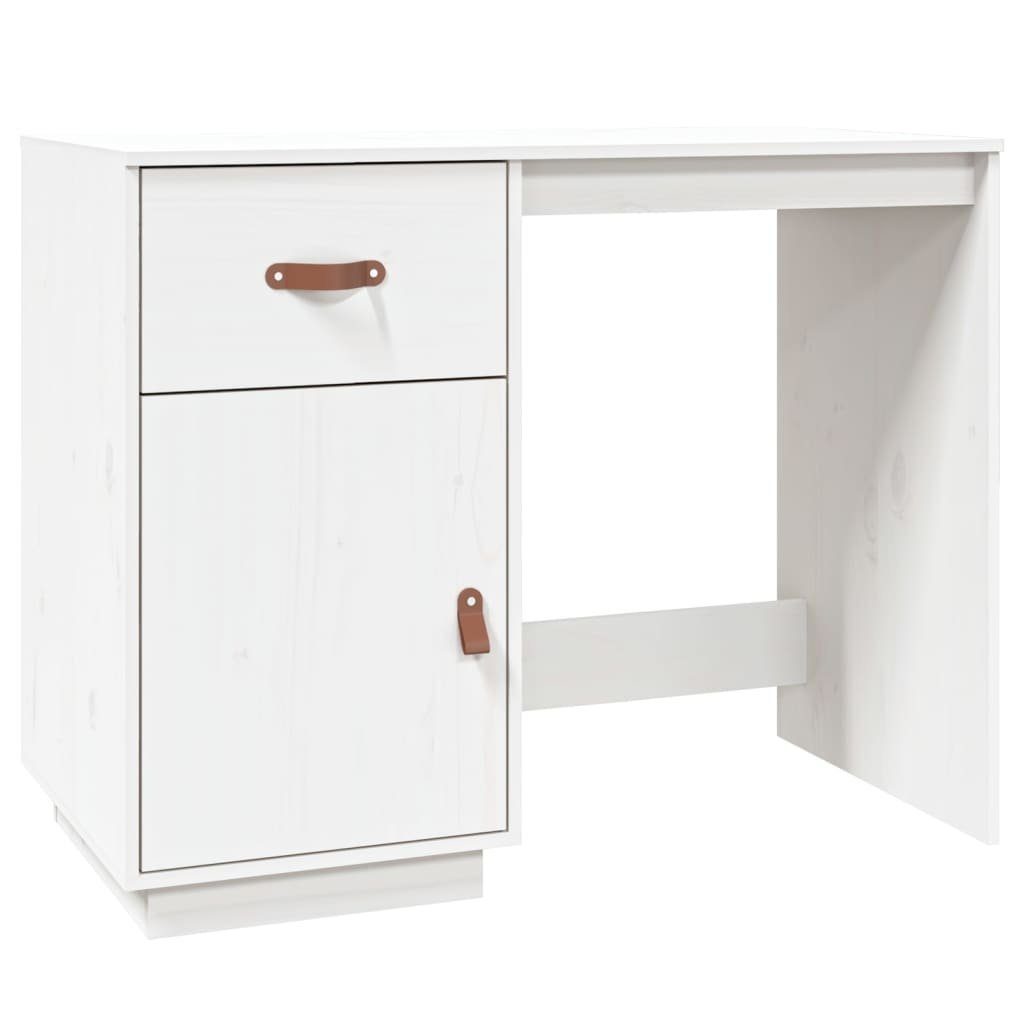 furnicato Schreibtisch mit Schränken Weiß Kiefer 135x50x75 cm Massivholz