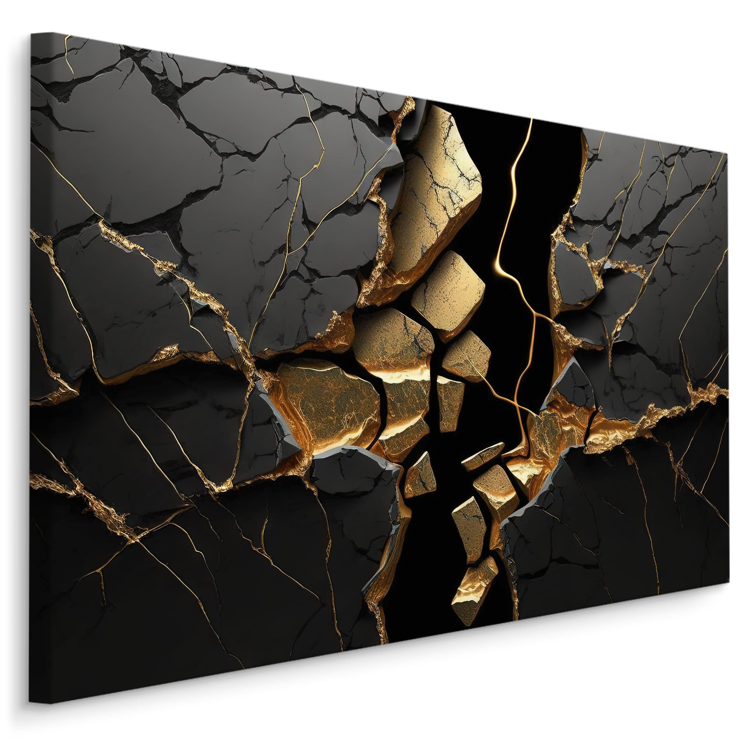 Muralo Leinwandbild Abstrakt – Leinwandbild Wandbild Kunstdruck Wohnzimmer, Abstrakt (1 St), Schwarzer Marmor, 30 x 20 cm, aufhängefertig