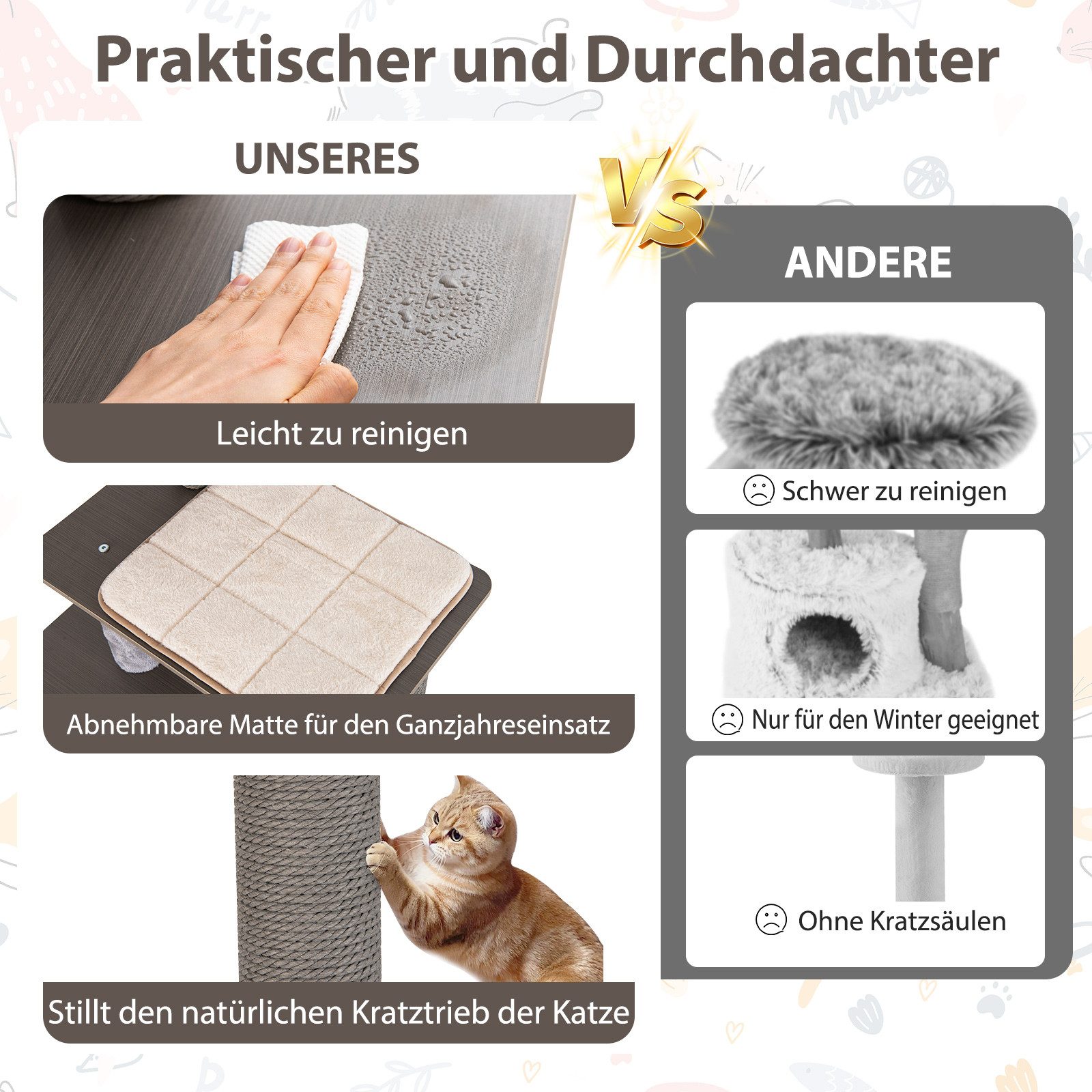Thumbnail - KOMFOTTEU Kratzbaum, Katzenbaum mit große Plattformen, mit Katzenhöhle