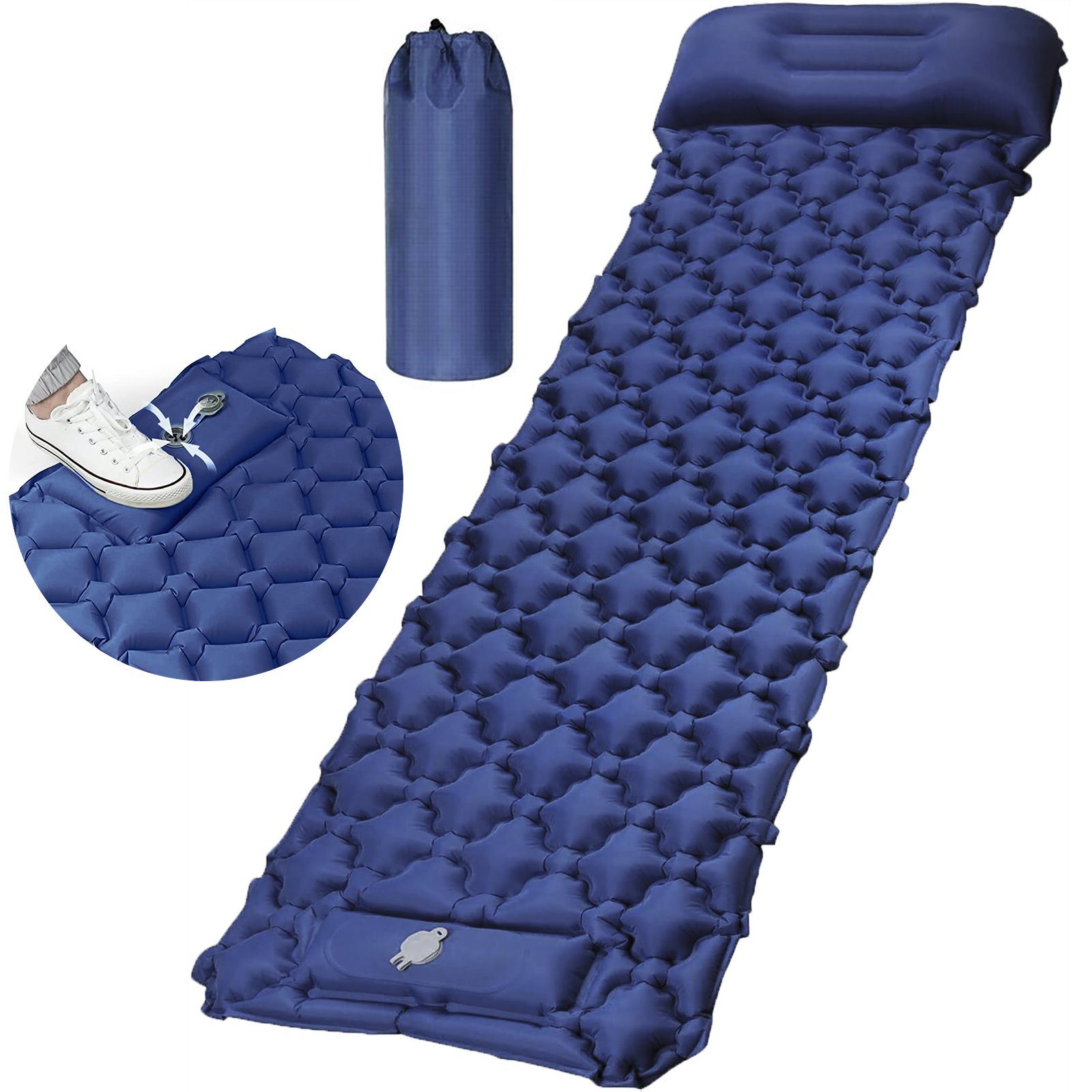 Sintech Isomatte Selbstaufblasende Schlafmatten für Camping,6 cm,mit Fußdruckpumpe,blau
