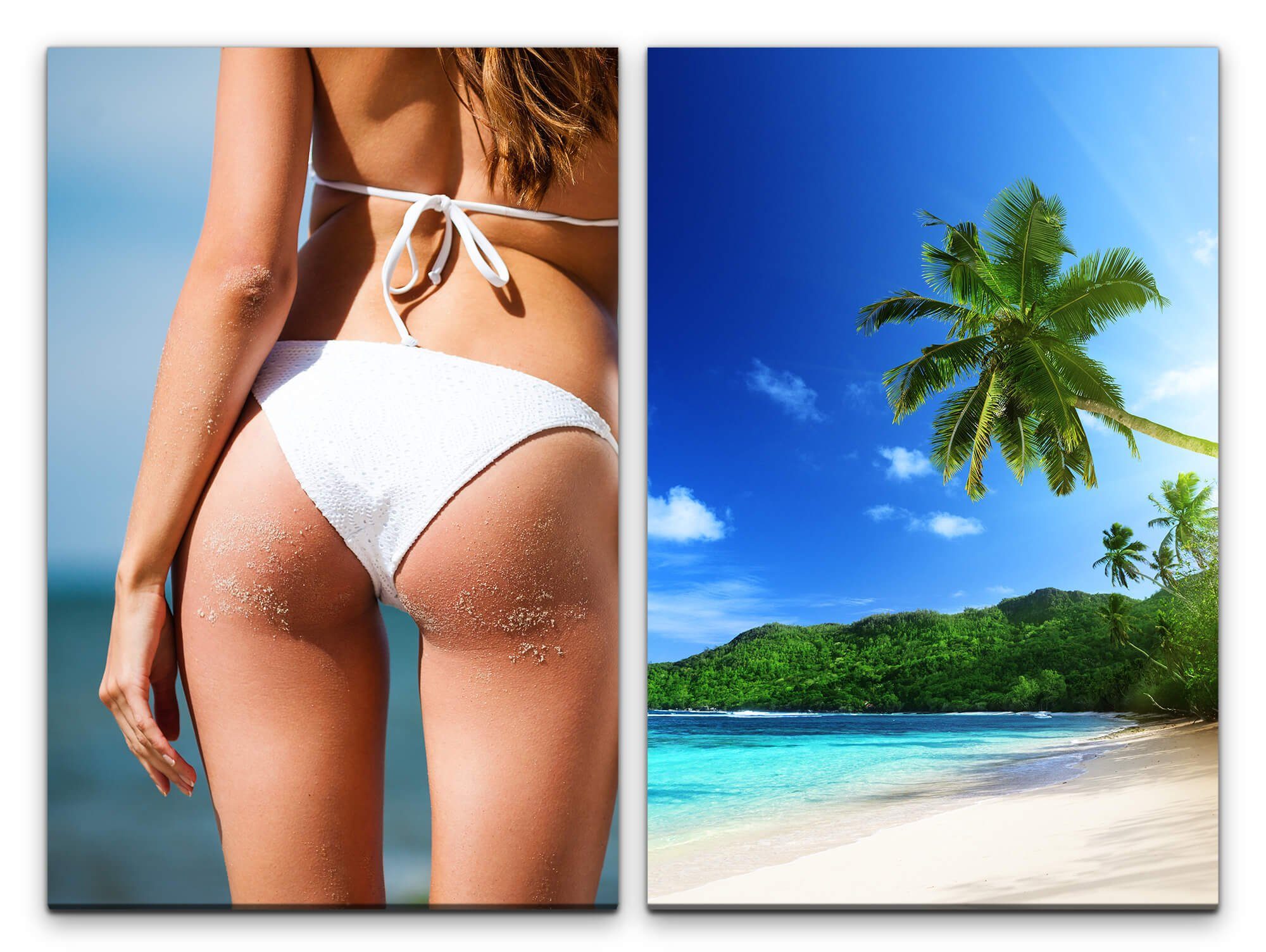 Leinwandbild 2 Bilder je 60x90cm Bikini Sexy Palmen Strand Traumurlaub Sommer Sonne