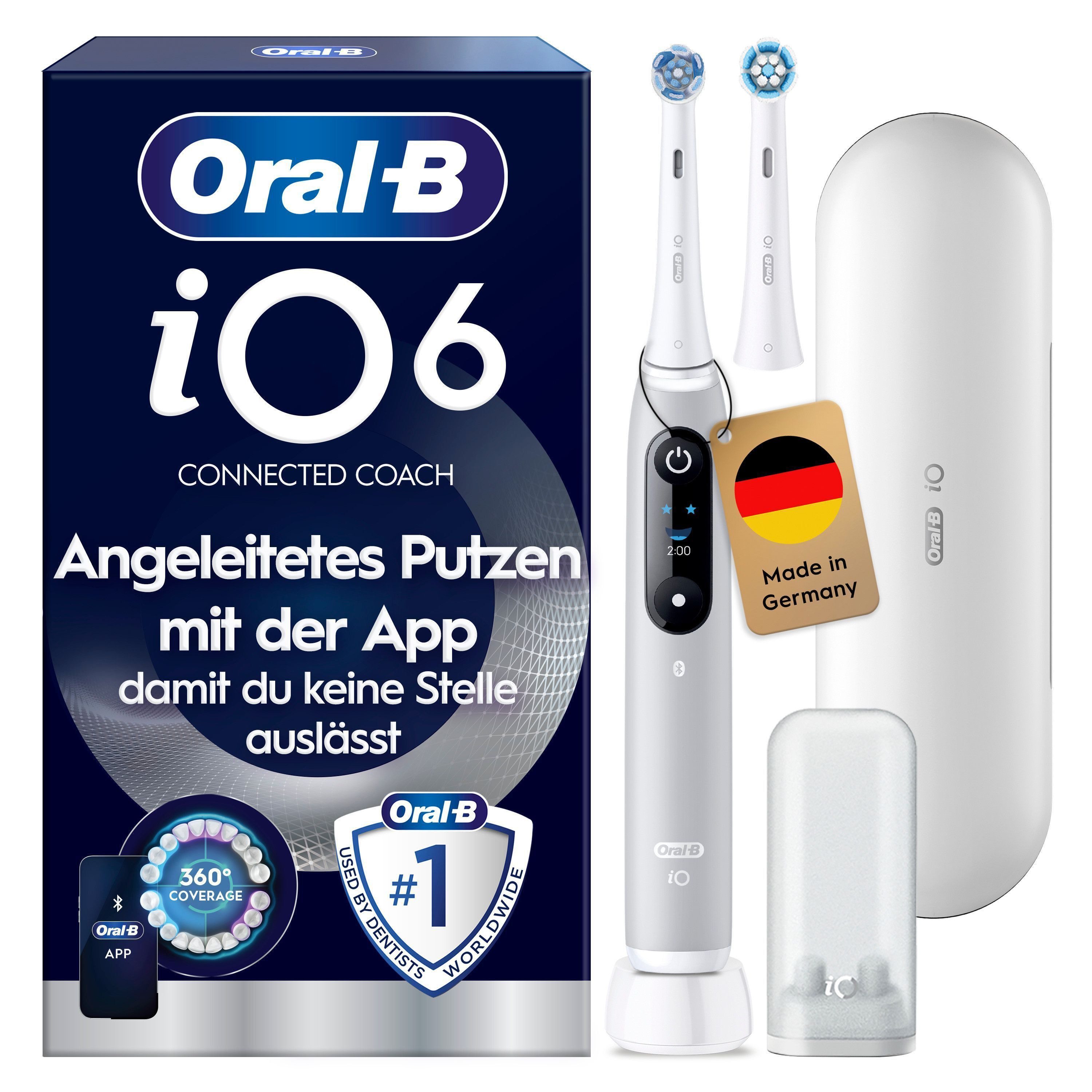 Oral-B Elektrische Zahnbürste iO 6, Aufsteckbürsten: 2 St., mit Magnet-Technologie, Display, 5 Putzmodi, Reiseetui