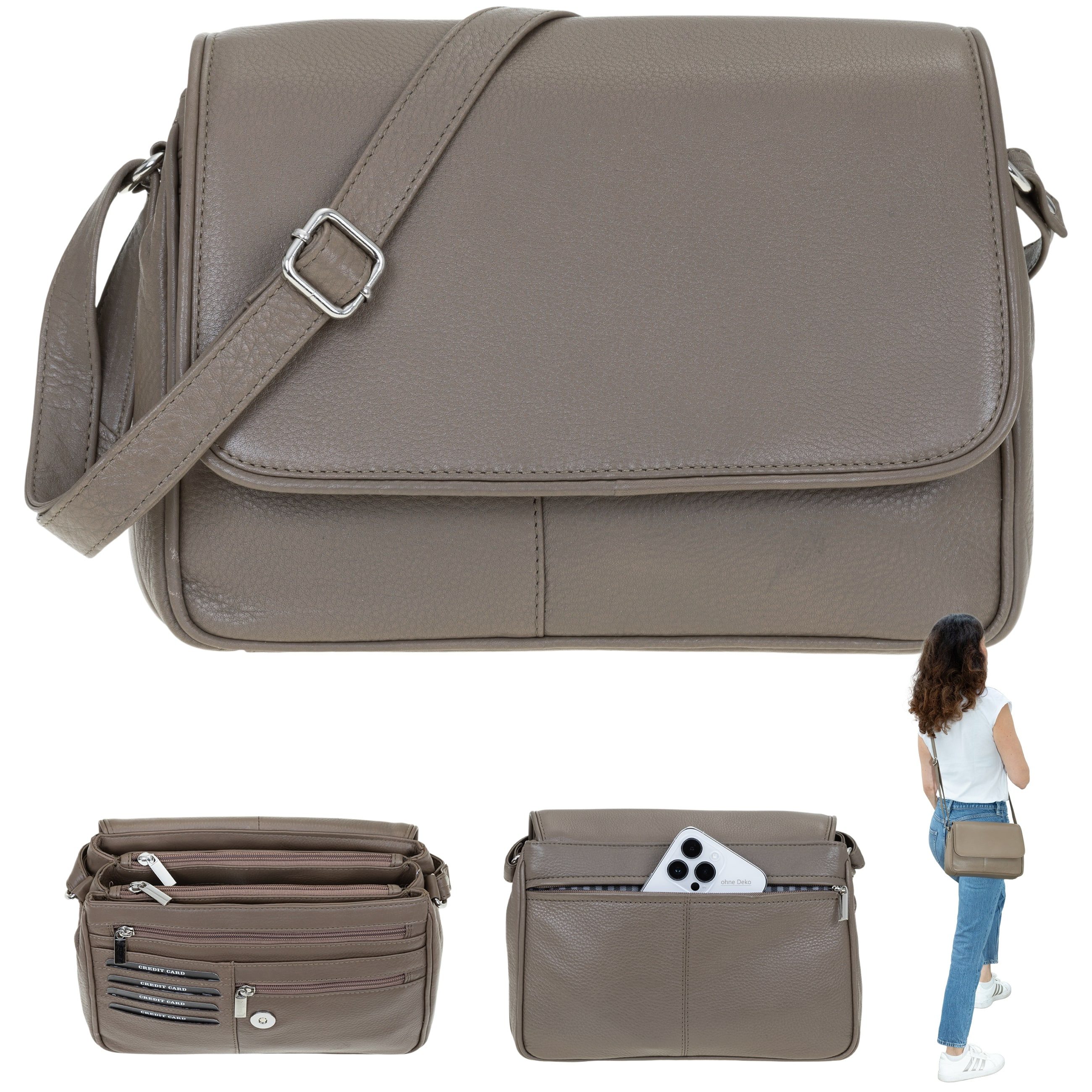 Alessandro Salvatore Handtasche Leder Damen mittel klein Lederhandtasche, Schultertasche Echtleder Damentasche Tasche Florenz 12975 + Etui