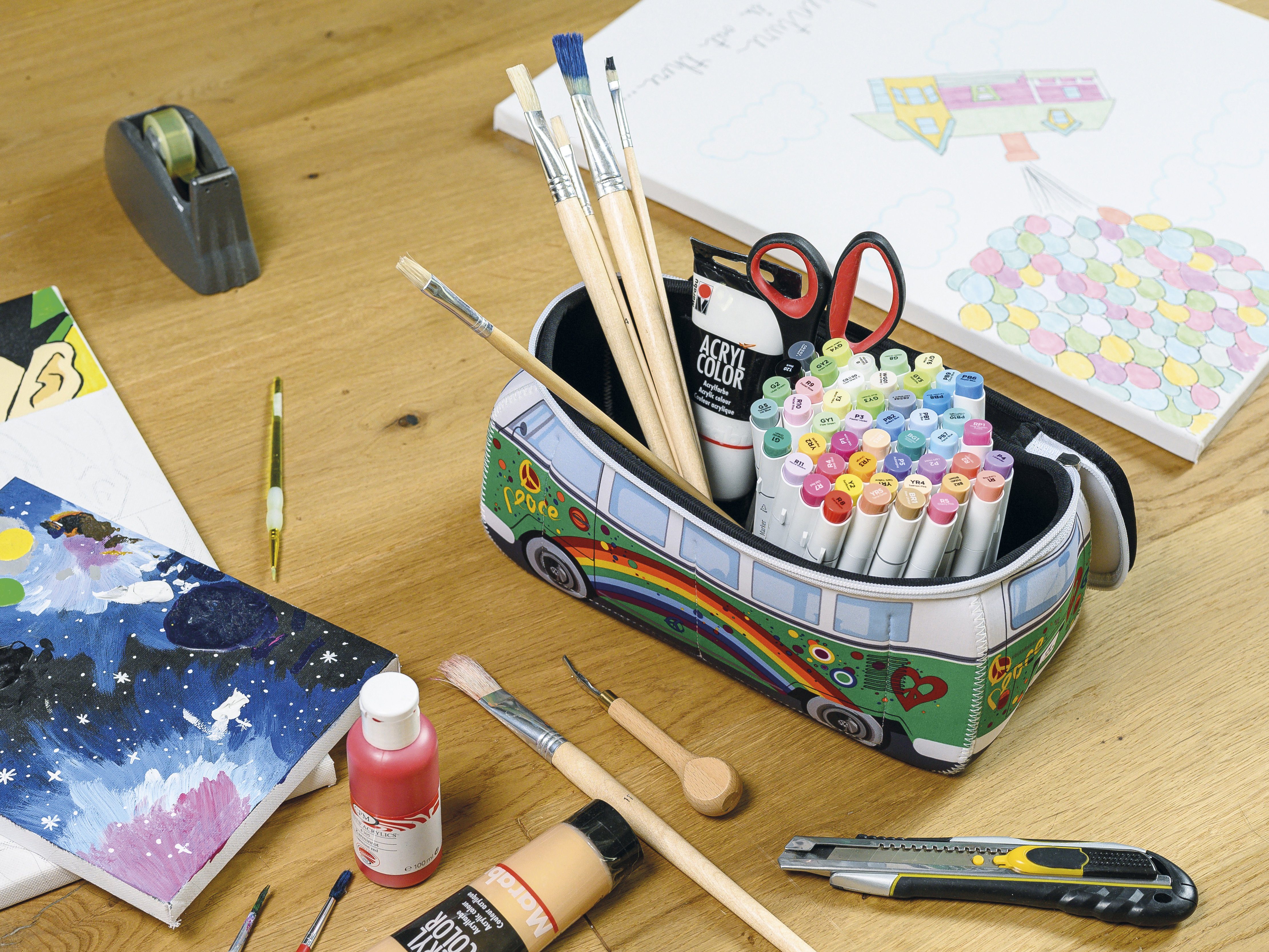VW Collection by BRISA Kulturbeutel Volkswagen Neopren Schminktasche, Reisebeutel, funktionale Kosmetiktasche im T1 Bulli Bus Design, 23x11x8 cm