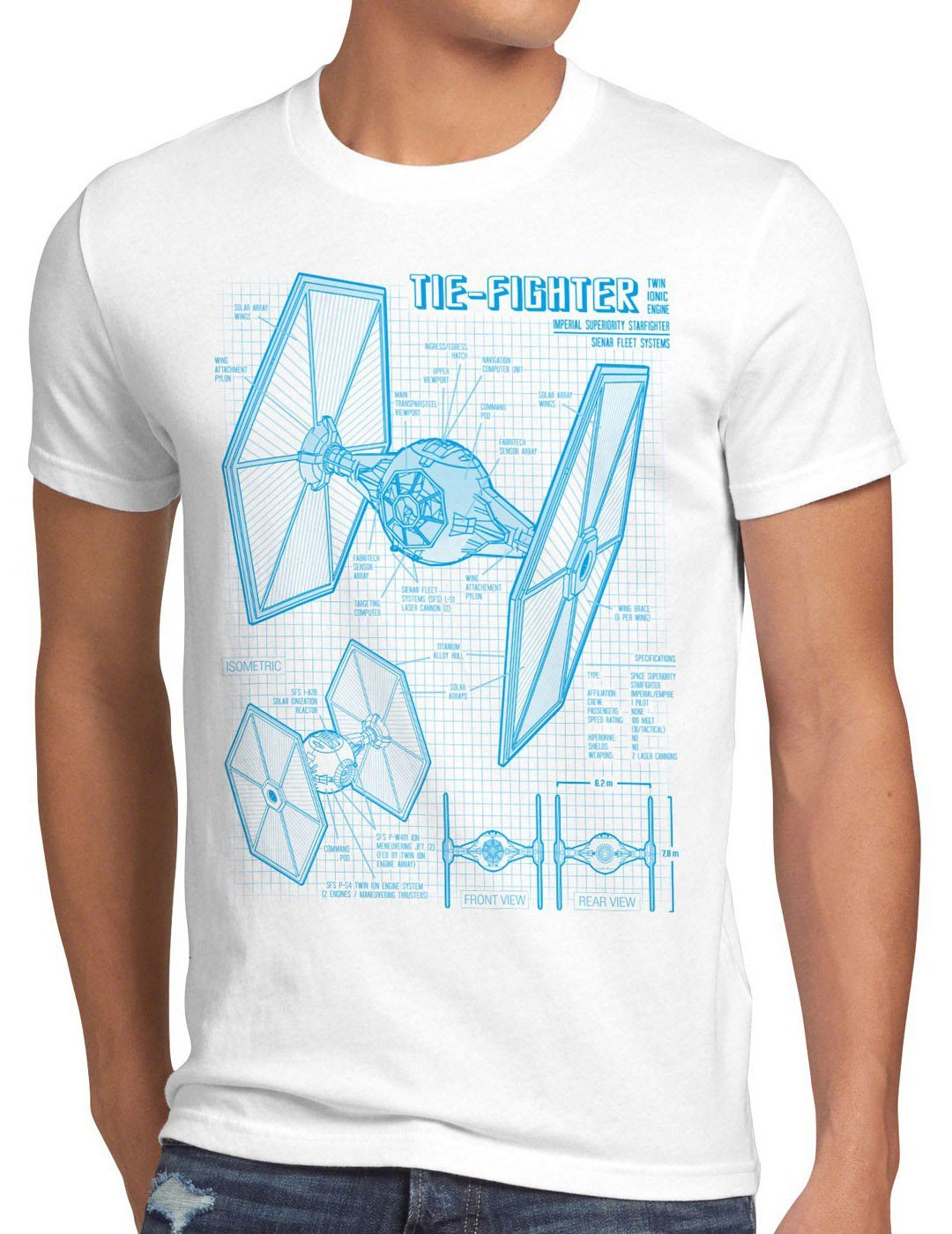 fighter Jäger blaupause Herren weiß TIE Print-Shirt T-Shirt style3