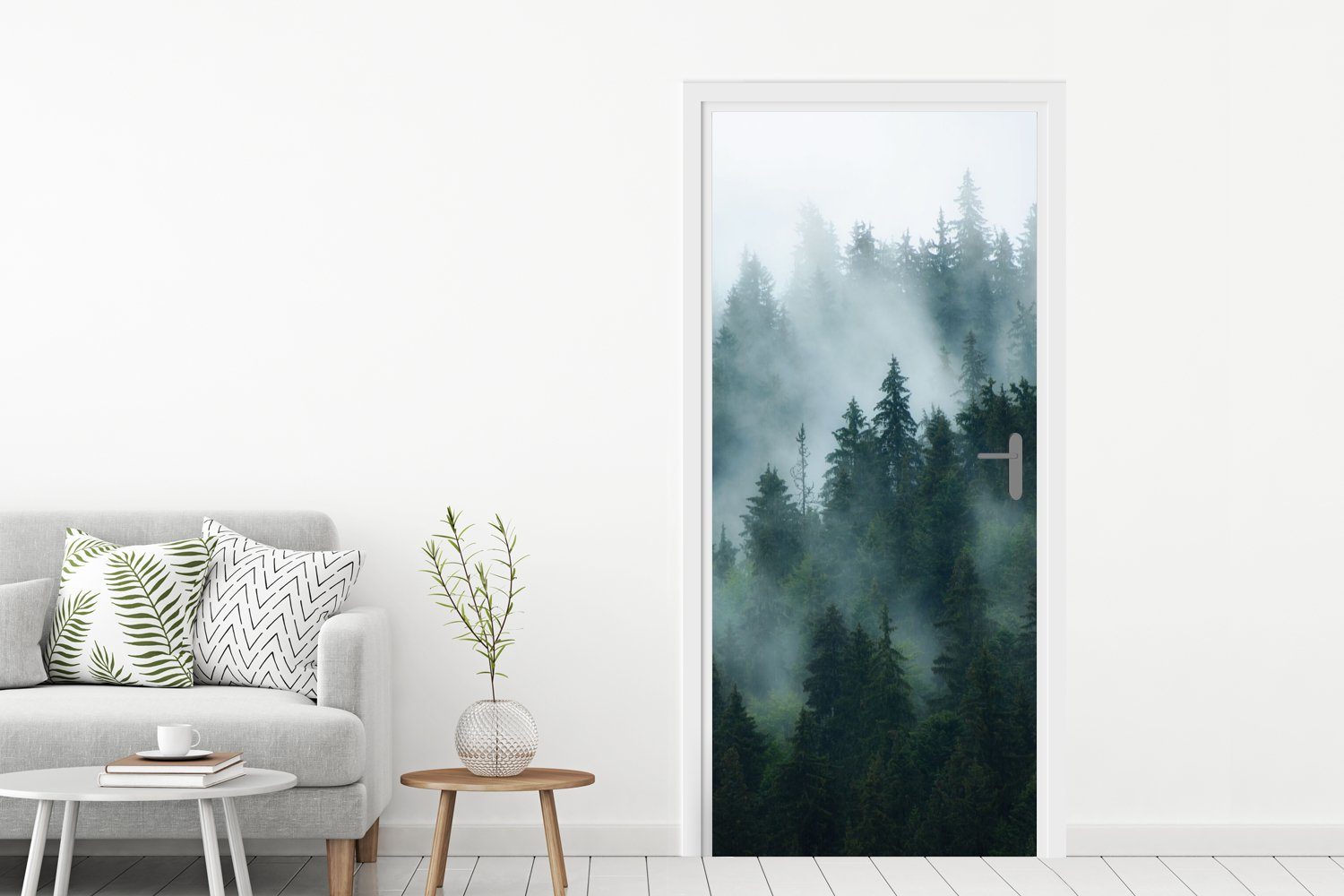 MuchoWow Türtapete Nebel - Bäume 75x205 für Fototapete bedruckt, (1 Türaufkleber, cm St), Wald, - Matt, Tür